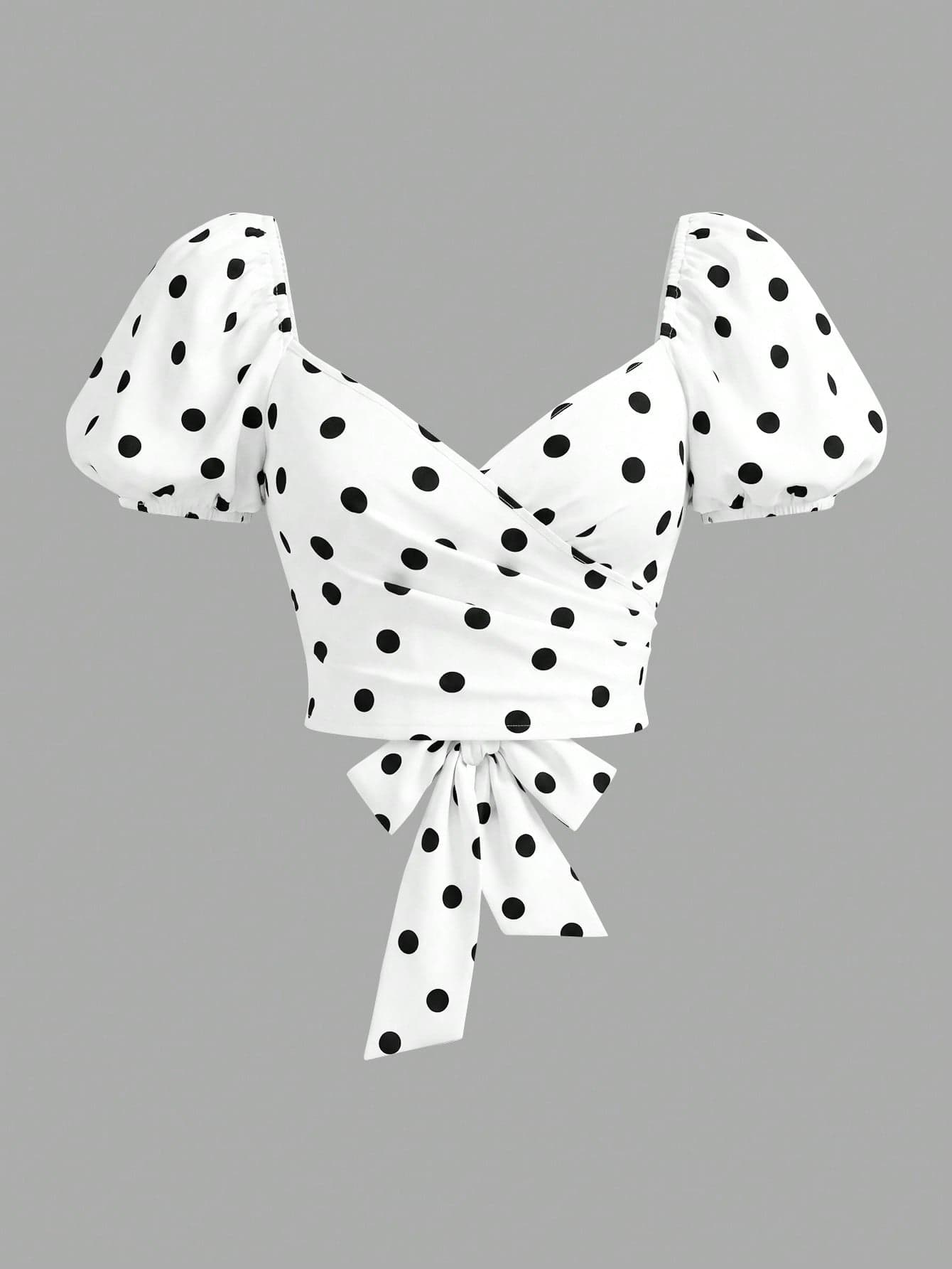 Sweetra Plus Size Women Waist Tie Elegant Casual Sweet Polka Dot Blouse