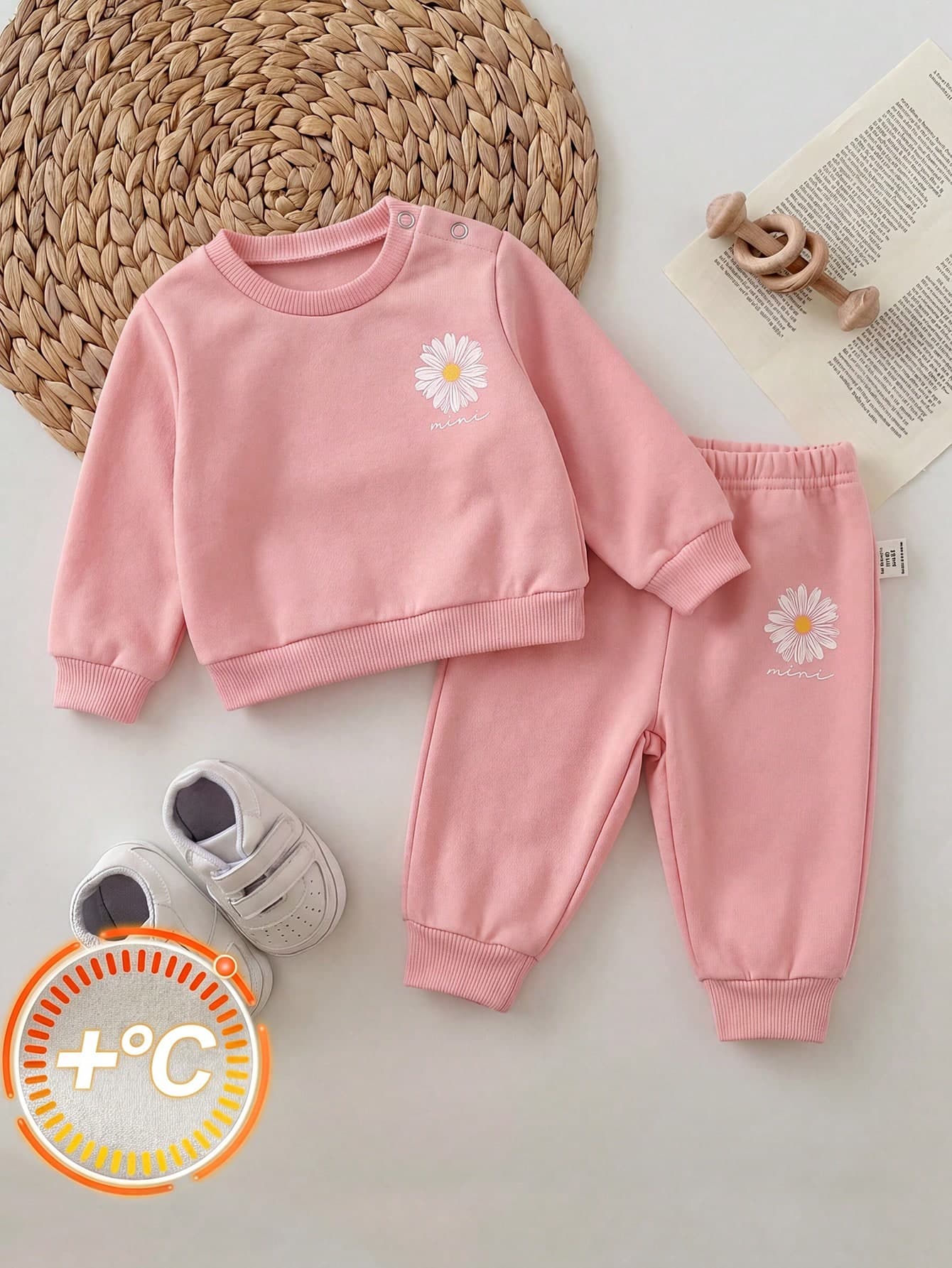 SHEIN Newborn Baby Girl Casual Comfortable Loose Fit Cartoon Print Pullover Outfit Set