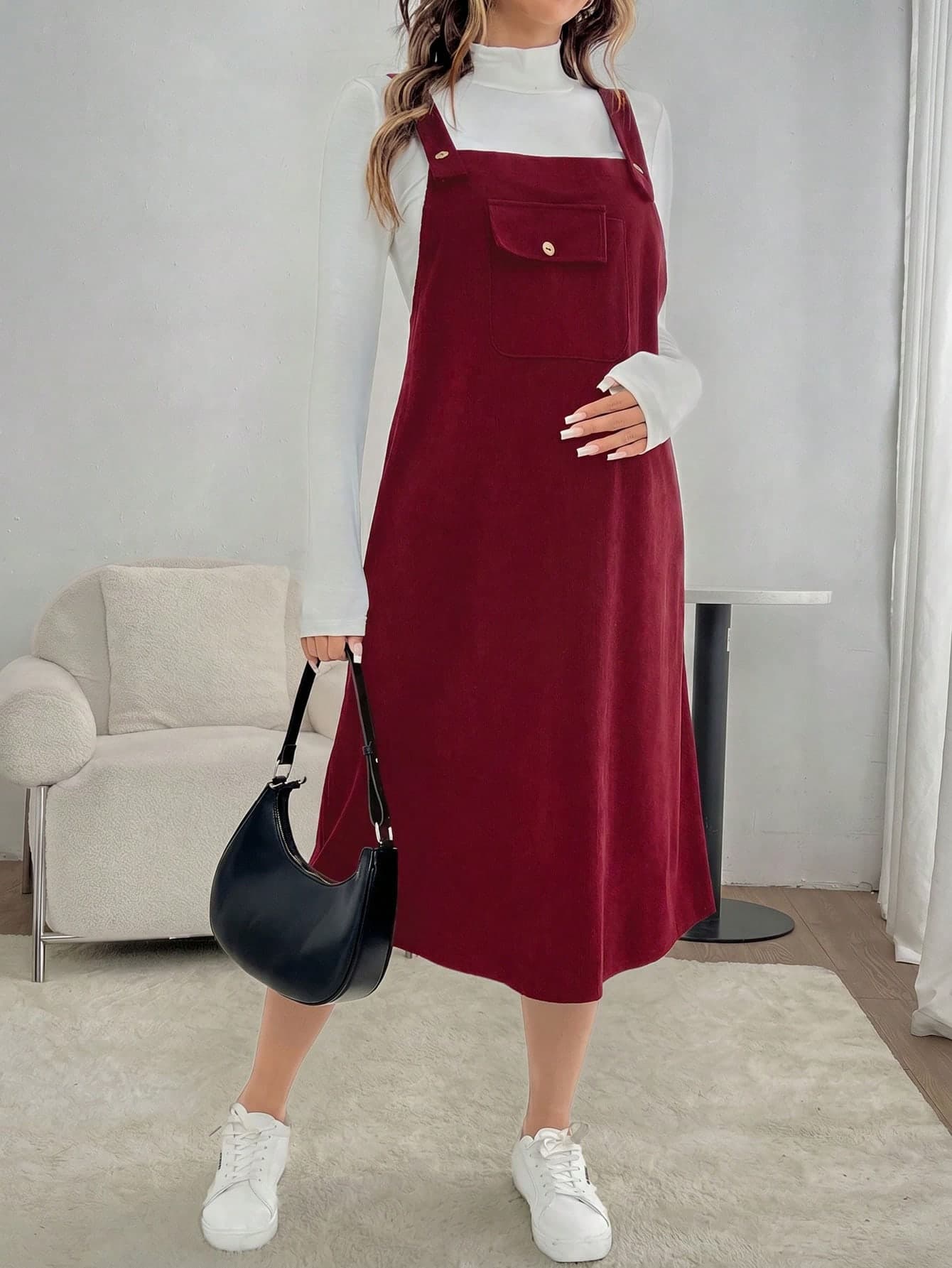 SHEIN Maternity Solid Color Casual Versatile Daily Wear Jumpsuit Dress