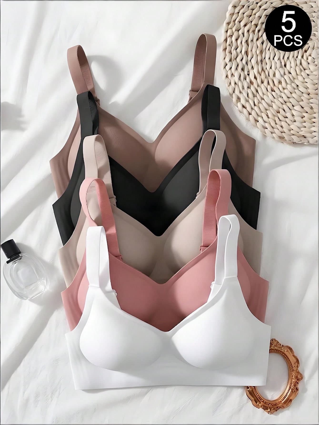 SHEIN 5pcs Women's Minimalist Comfortable Seamless Jelly Gel Wirefree Bra With Non-Removable Pads
