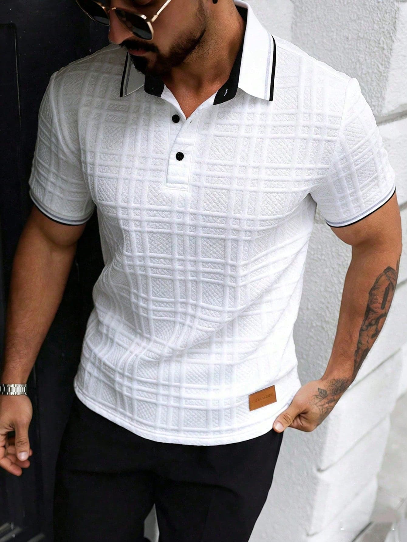 EGENSIO Men's Casual Commuter Patch-Up Half Placket Polo Shirt Polo Shirt For Men