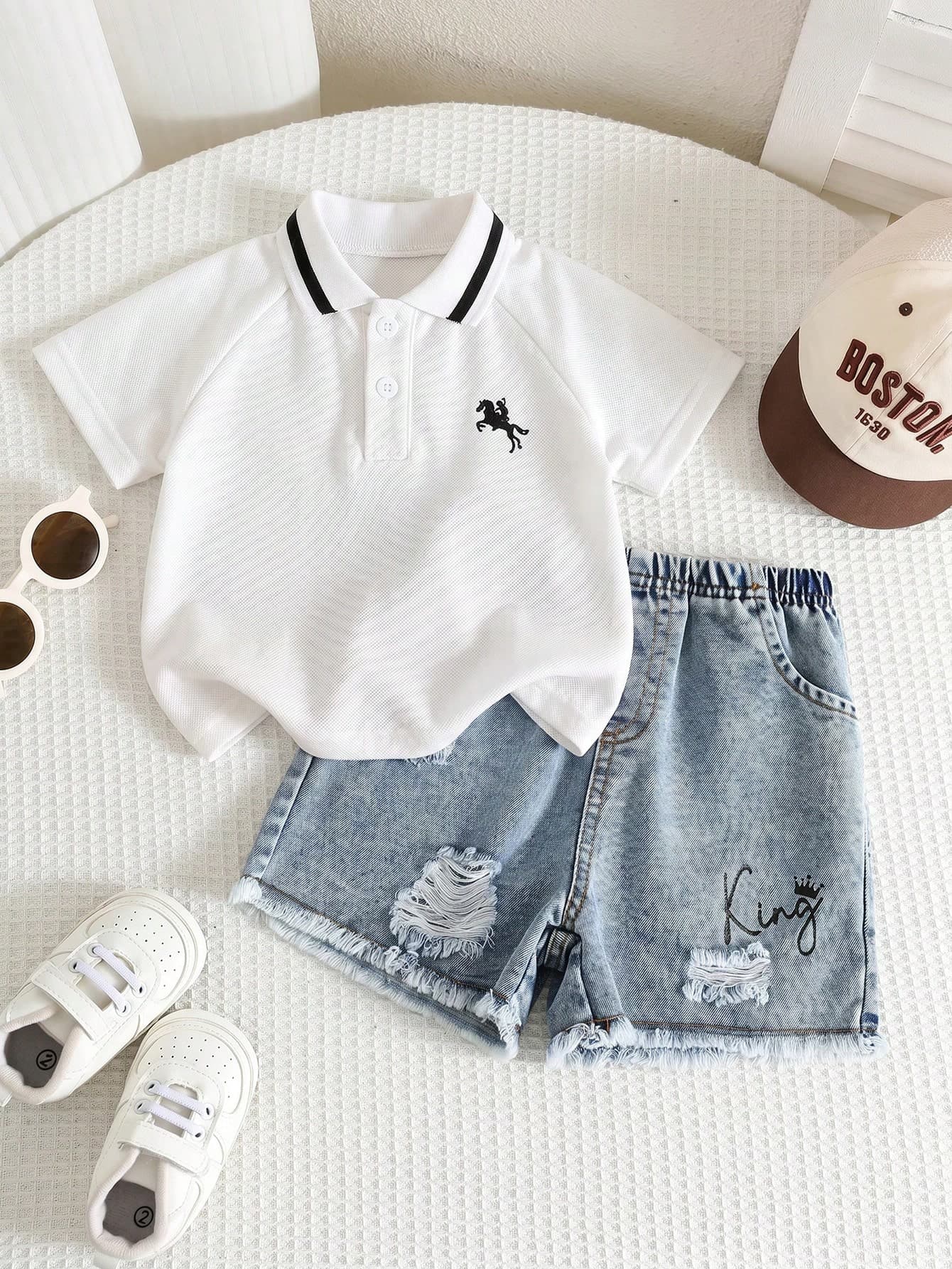 SHEIN Baby Boy Baby Boy Casual Versatile Red Pique Short Sleeve Polo Shirt Knit Top, Spring/Summer