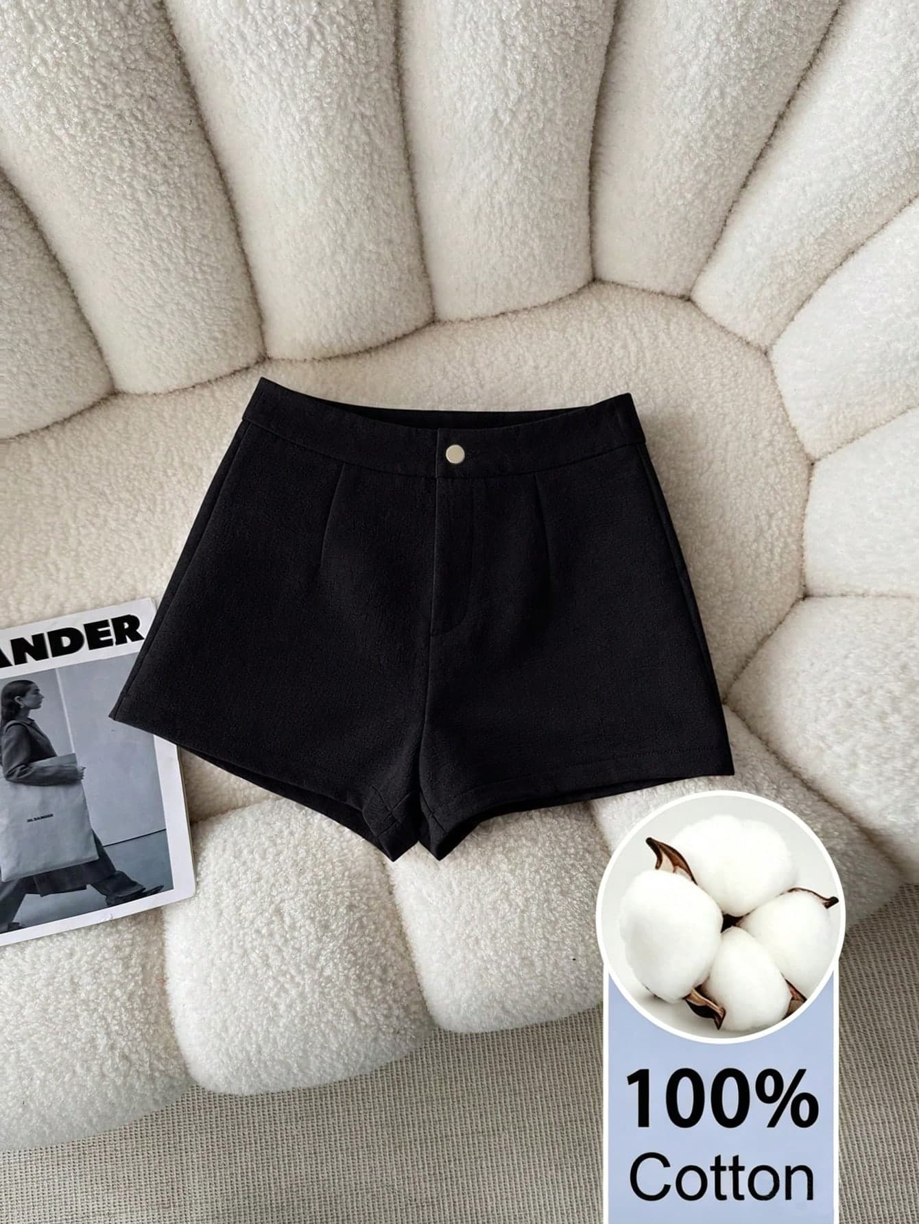 Franclia Women's Solid Color Pleated Design Casual Shorts
