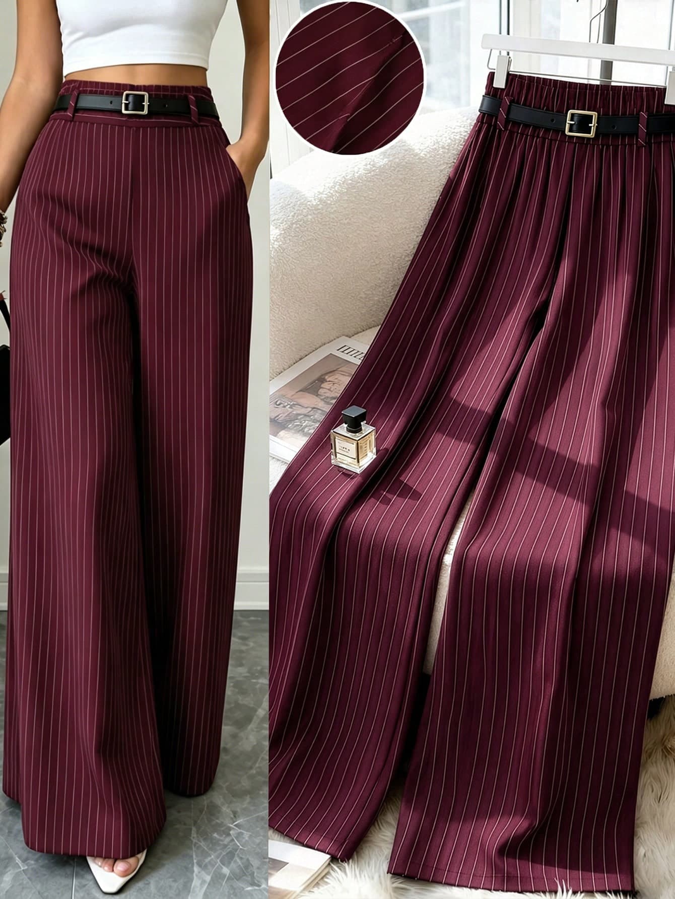 GlowEve CURVE Plus Size Women Striped Print Elegant Wide Leg Spring/Summer Pants Fall