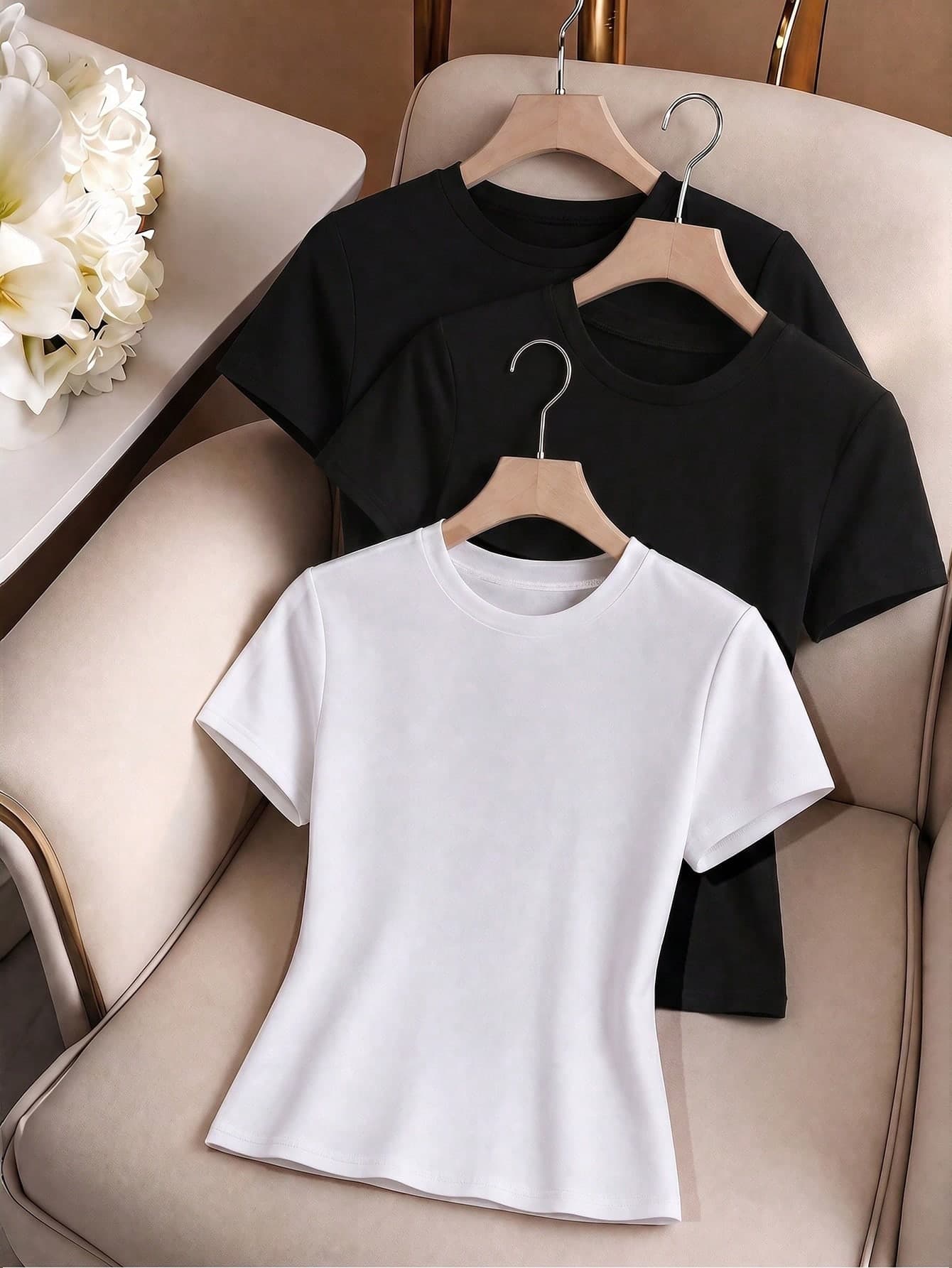 Qadelle Women's Casual Solid Color Short Sleeve T-Shirt