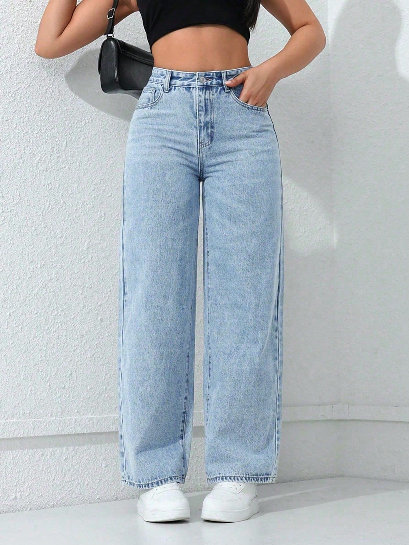 SHEIN ICON Women's Solid Color Casual Denim Jeans