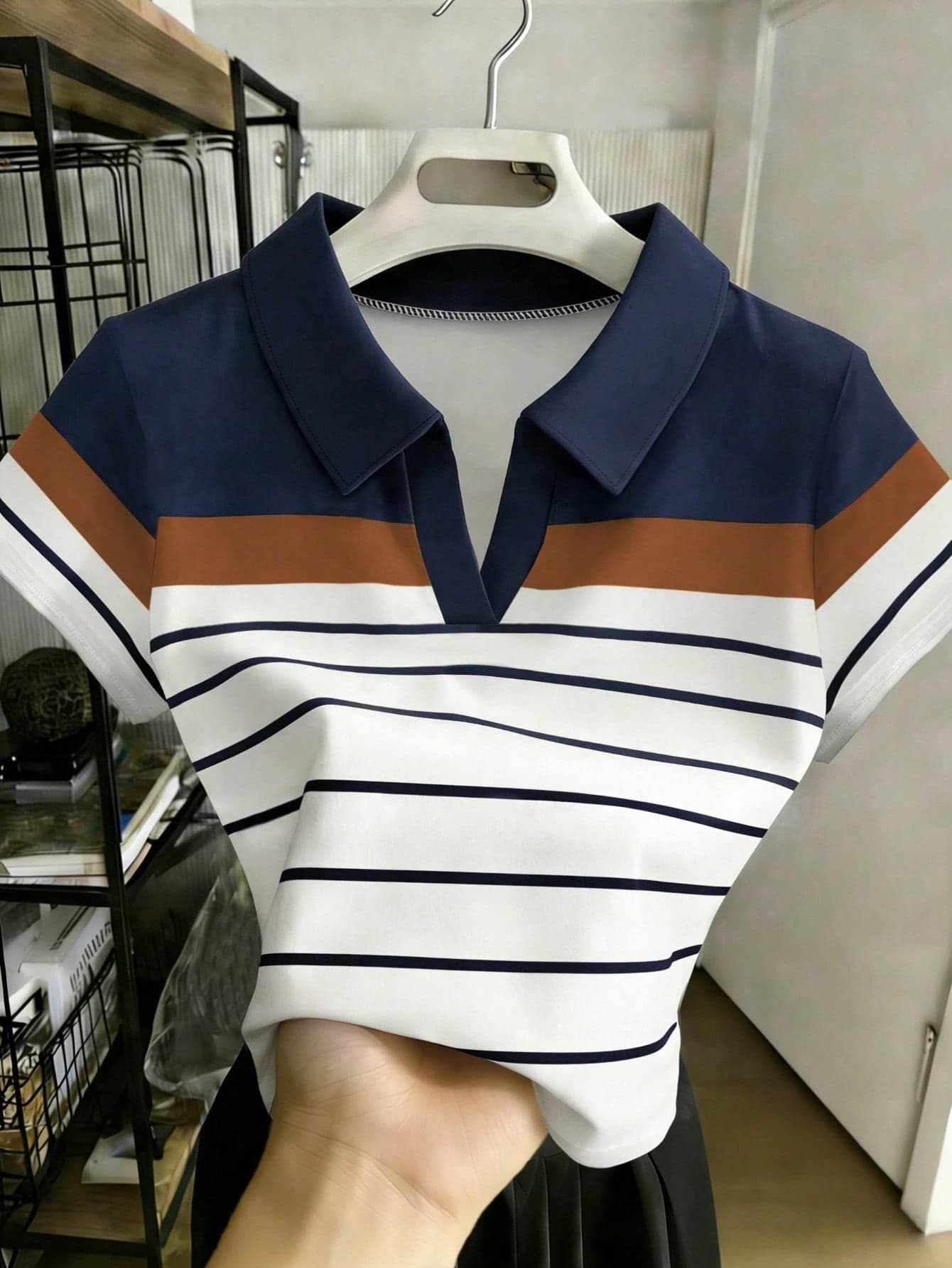 Franclia Casual Commuter Colorblock Striped Short Sleeve T-Shirt, Summer