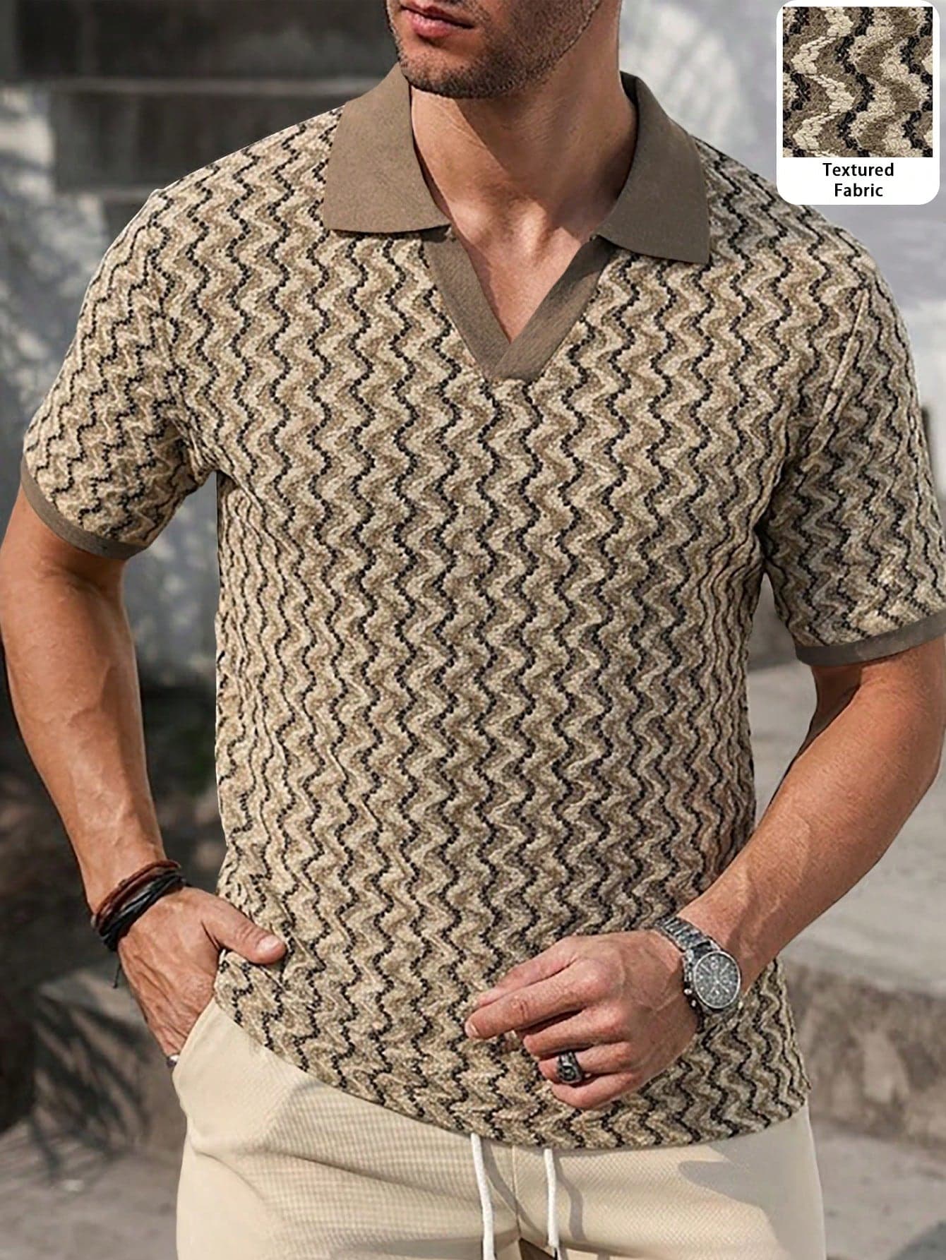 VENTUSAIL Men's Short Sleeve Textured Polo Shirt, Suitable For Outings, Gatherings, And Vacations, Holiday