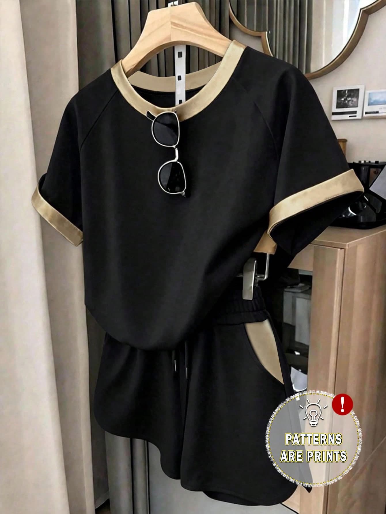 Resyla Women's Summer New Outfit, Outdoor Festival Wear, Fashion Versatile, Black T-Shirt And Shorts Set