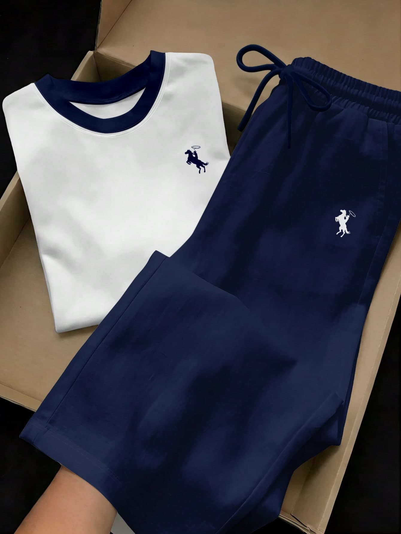 Comfortcana 2pcs Women Casual Streetwear Pants Set, Summer Clothing For Ladies Back-To-School Graduation Navy Blue