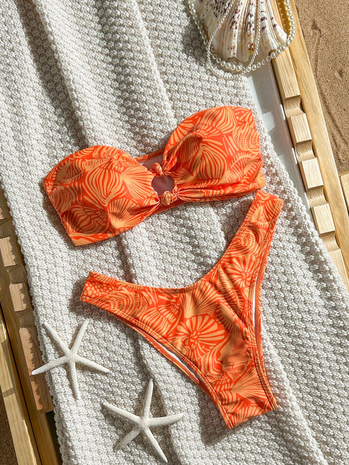 Swim Mod Women's Summer Beach All-Over Print Casual Bikini And Triangle Briefs Swimwear Set