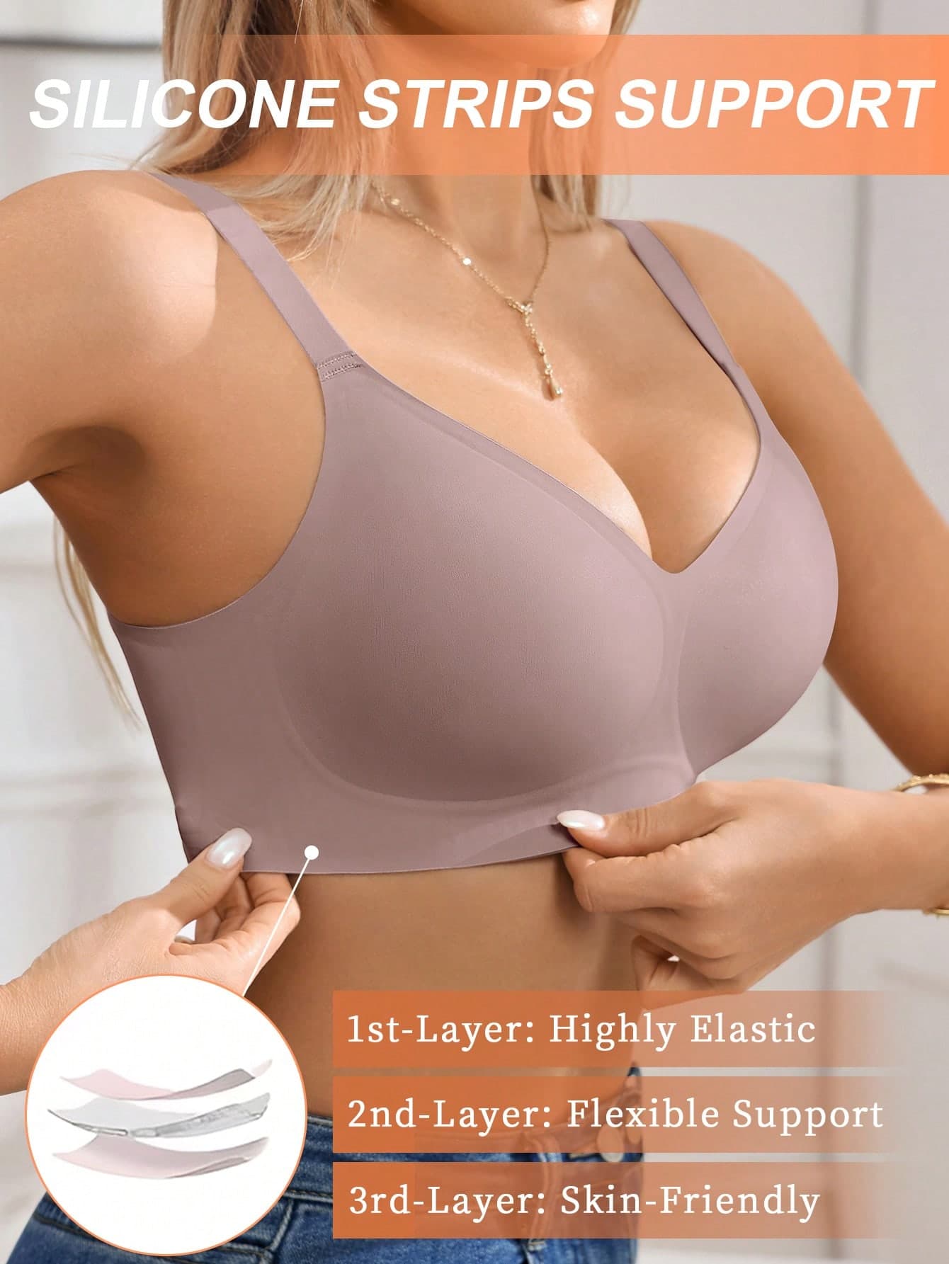 LustreForm 1pc Women's Minimalist Comfortable Seamless Jelly Gel Wireless Bra With Removable Pads