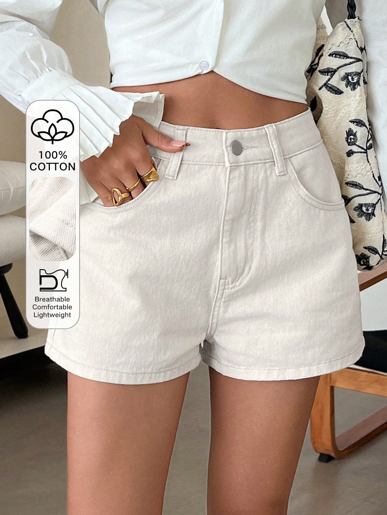 DAZY Women's Casual Solid Color Washed Shorts, Spring/Summer