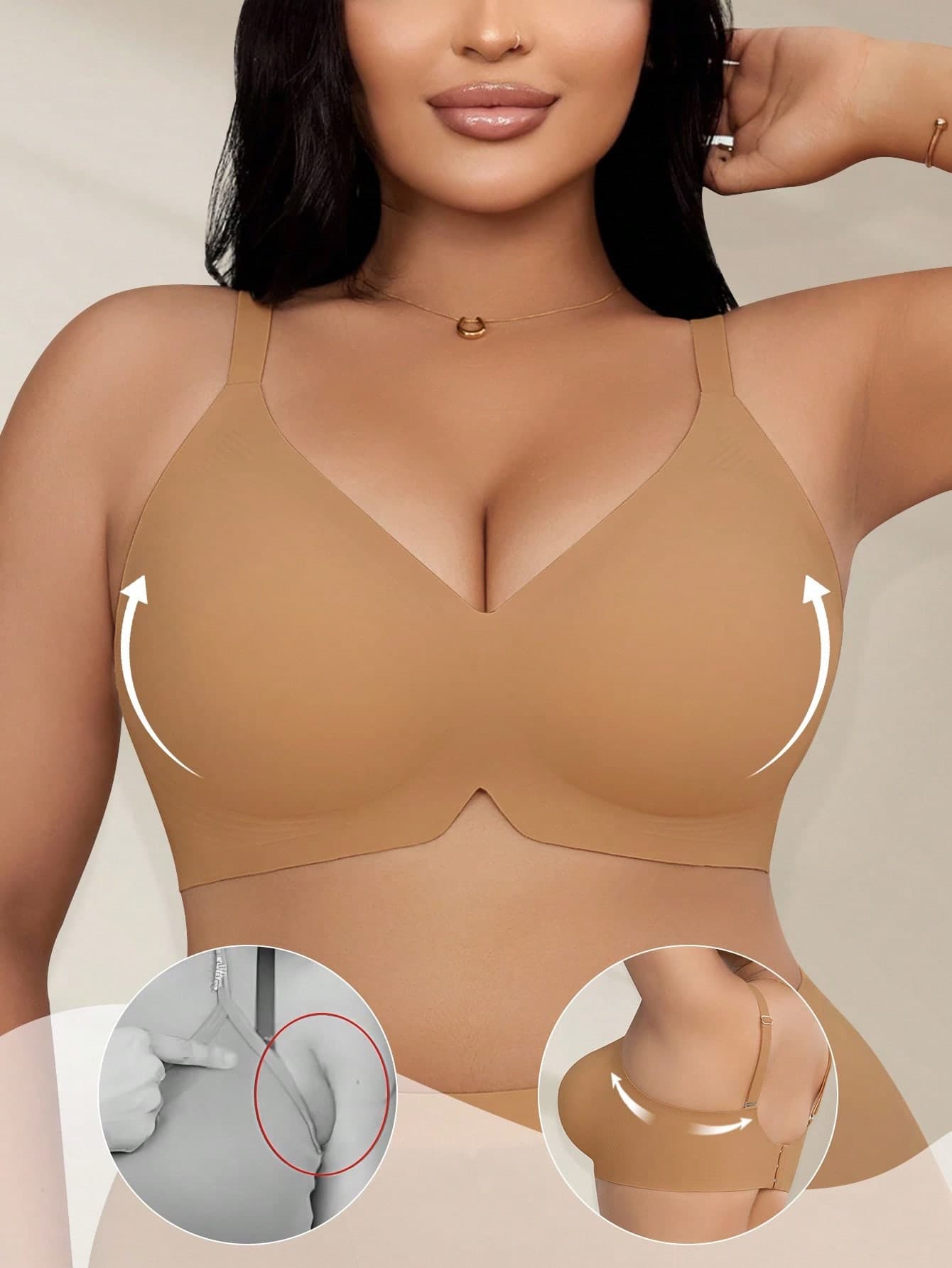 SHEIN 1-Pack Of Plus-Size Women's Jelly-Like Wire-Free Push-Up Bra, Deep V-Neck Bra, Plus-Size Bra With Lift.