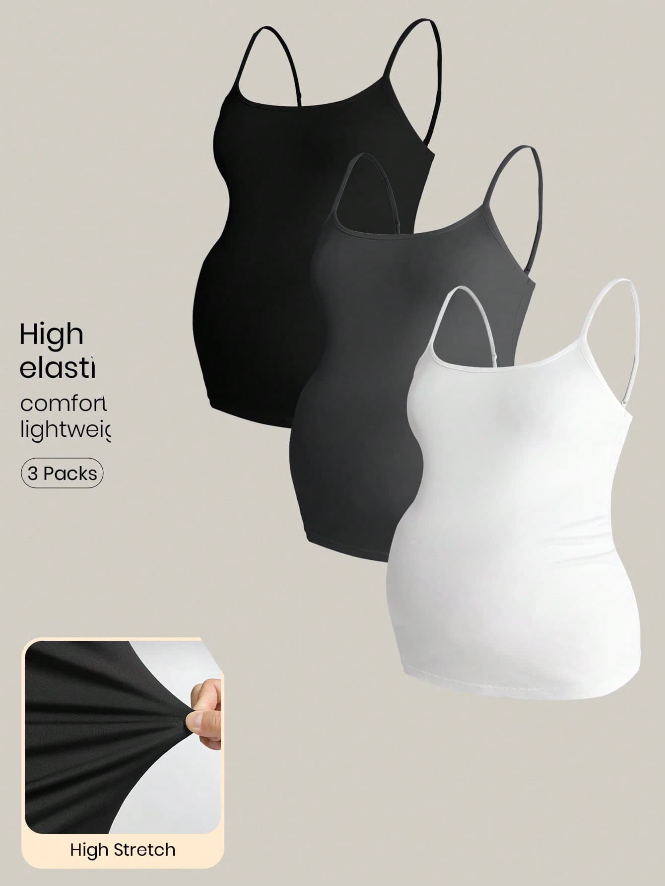 Modmama 3pcs Solid Color Casual Versatile Maternity Camisole Tank Tops For Daily Outings