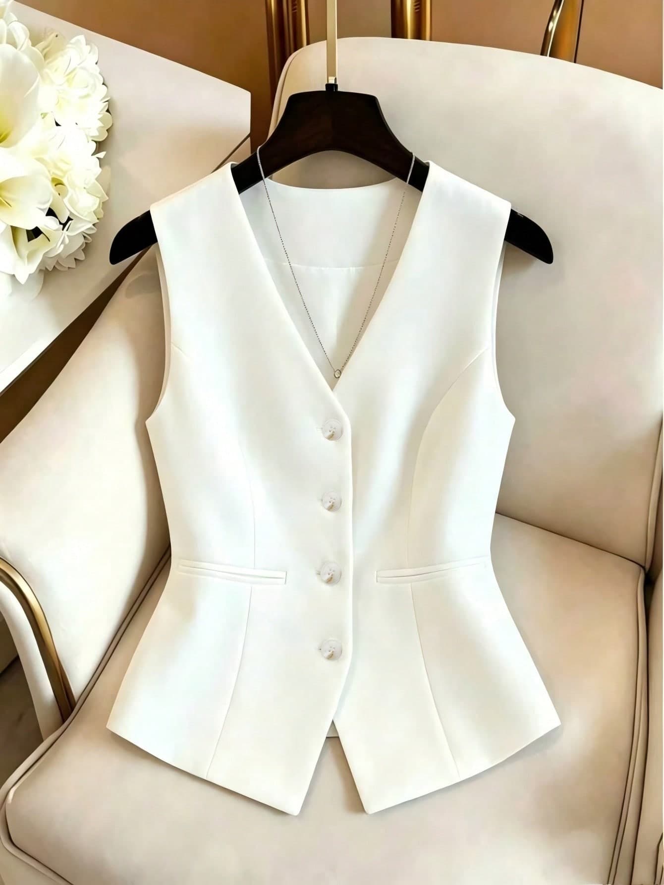 Qadelle Women's V-Neck Cropped Top, Retro Fashion Fitted Waist, High-End Elegant Style, Summer