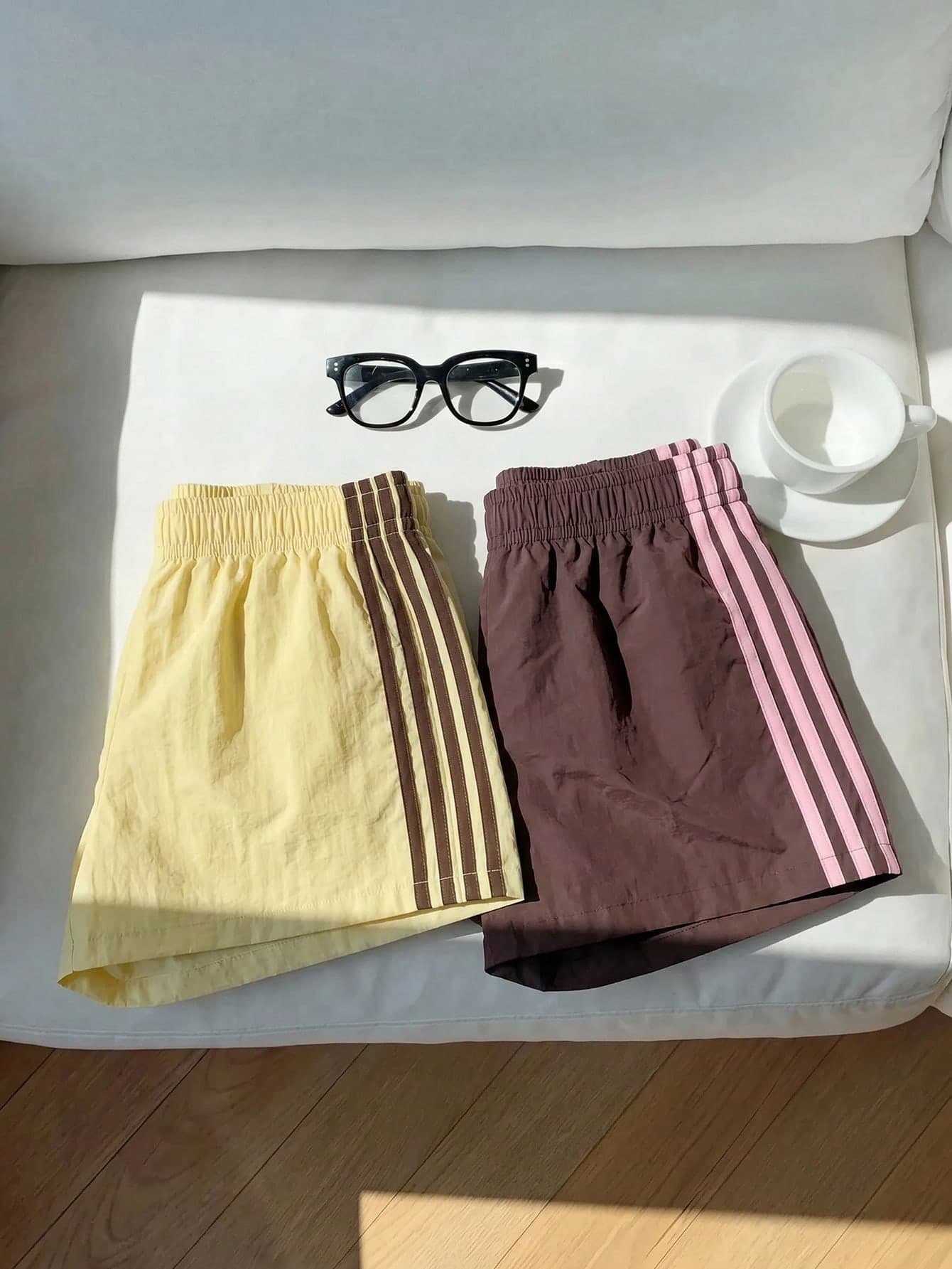 Comfortcana Women's Casual Elastic Waist Side Striped Loose Shorts