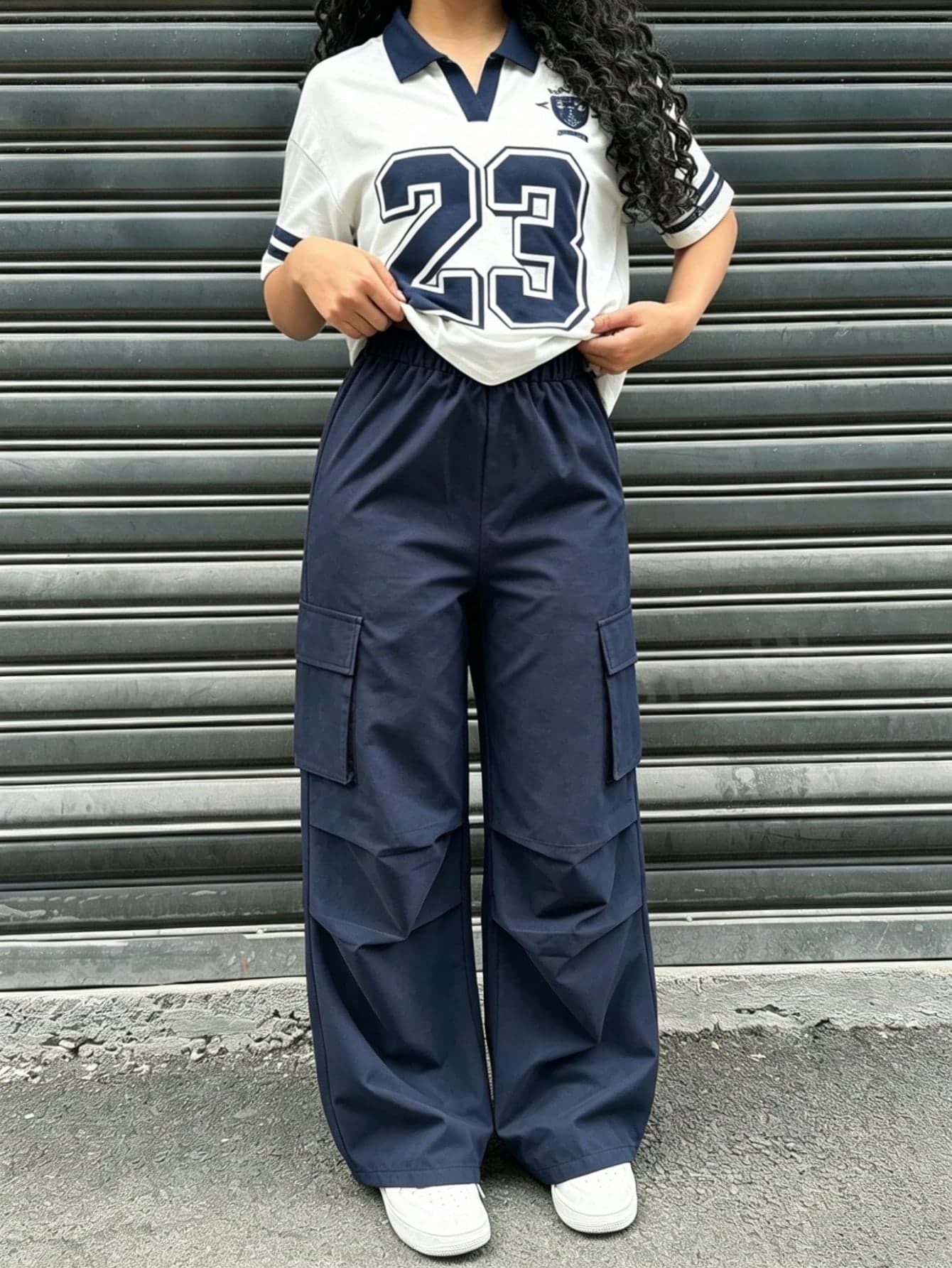 SHEIN Sparklyn Tween Girl Summer Sports Casual Digital Print Polo Collar Short Sleeve T-Shirt And Cargo Pants Set
