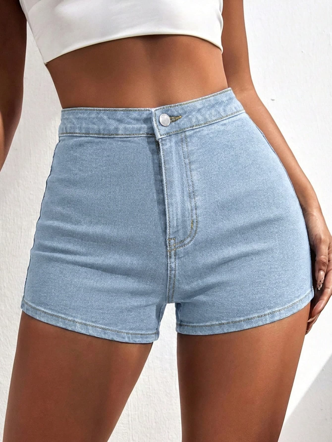 SHEIN ICON Summer Outfits High Waist Skinny Denim Shorts
