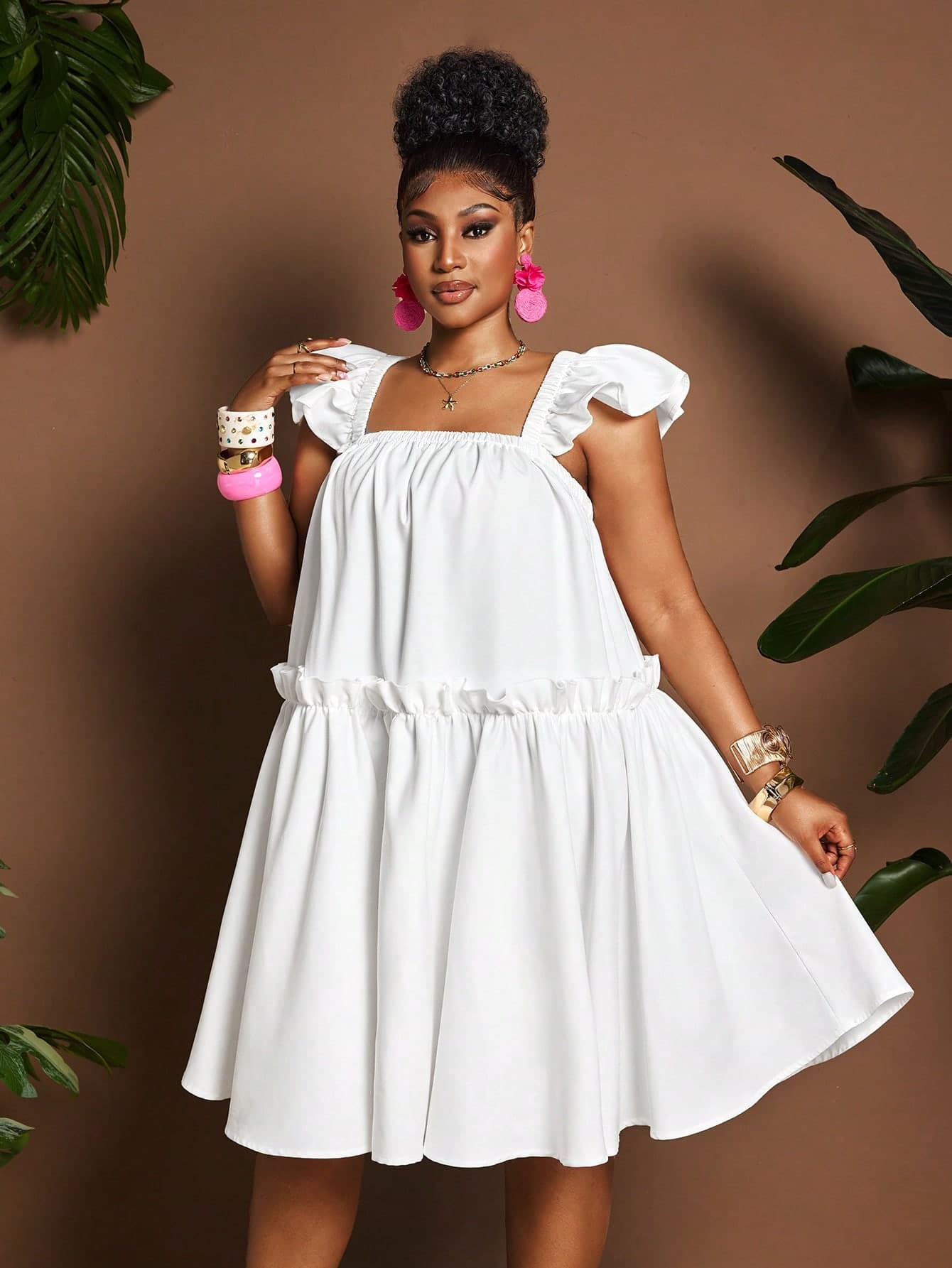 Maweii Plus Size White Loose Casual Vintage Slip Dress For Women