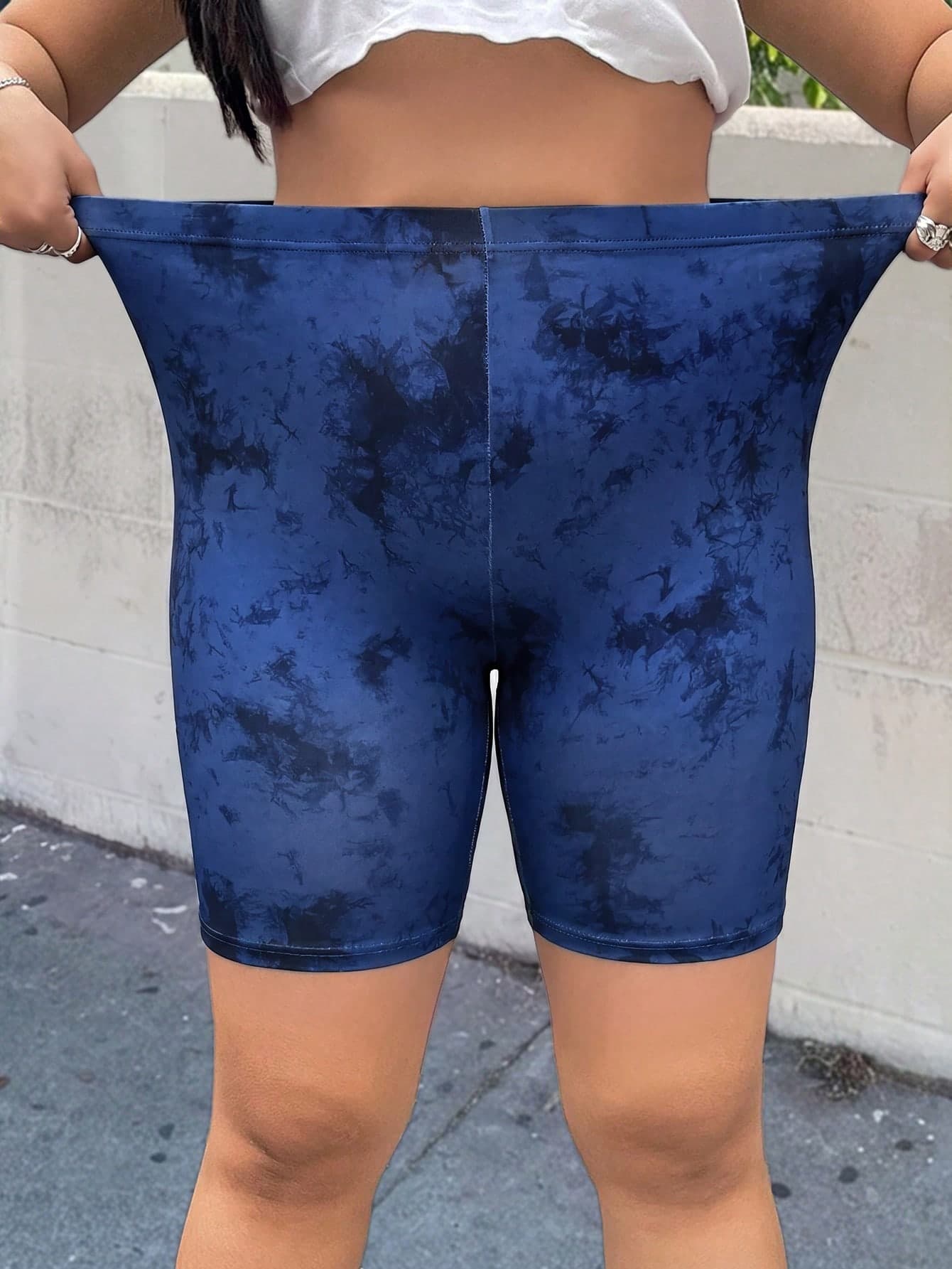 Muchica Plus Size Elastic Tie-Dye Casual Slim Fit Bermuda Shorts, Spring Summer Clothes