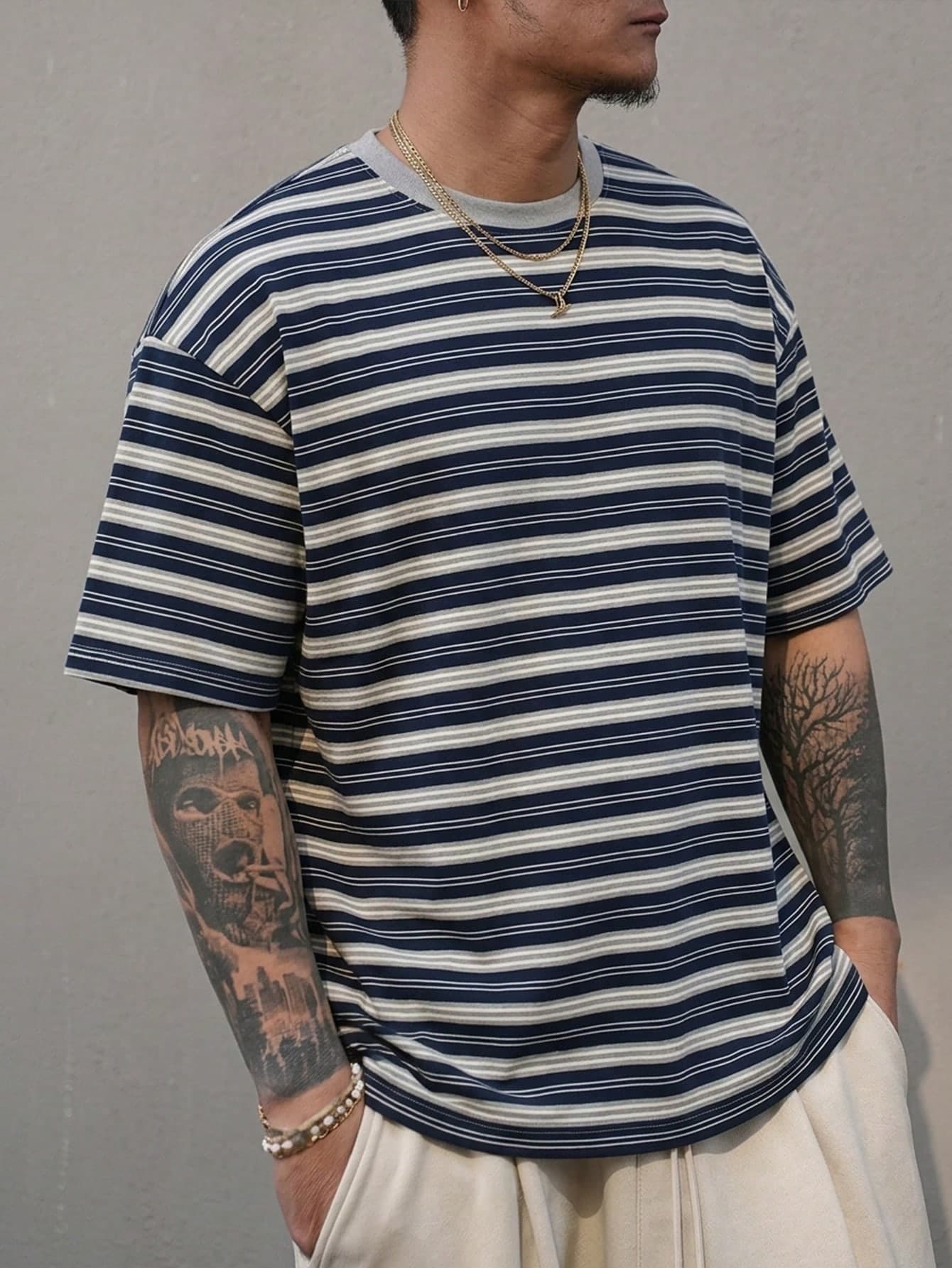 DAZY Summer Casual Multi-Color Striped Men's T-Shirt