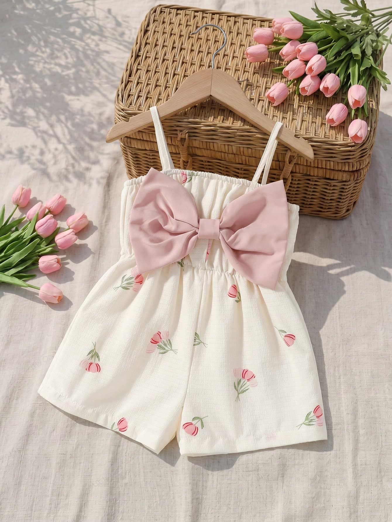 1-Piece Cute Baby Girl: Casual, Simple, And Adorable Striped Romper With All-Over Print And Bow. Suitable For Birthday Parties, Evening Parties, Performances, Weddings, Baptisms, Opening Ceremonies, Everyday Wear, School, Outings, And Autumn/Winter Seasons. Baby Girl Summer Clothes Baby Girl Romper Baby Girl Vintage Style Baby Girl Summer Romper Baby Girl Vacation Outfit