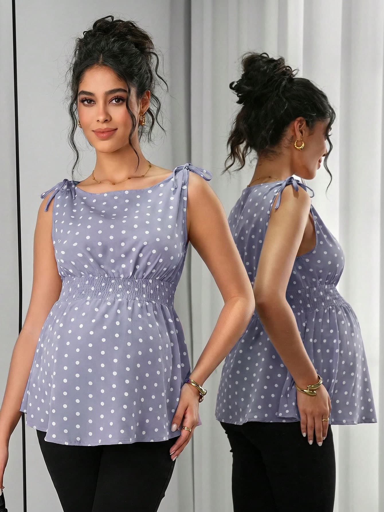 Momance Maternity Summer Casual Polka Dot Print Tank Top Babyshower