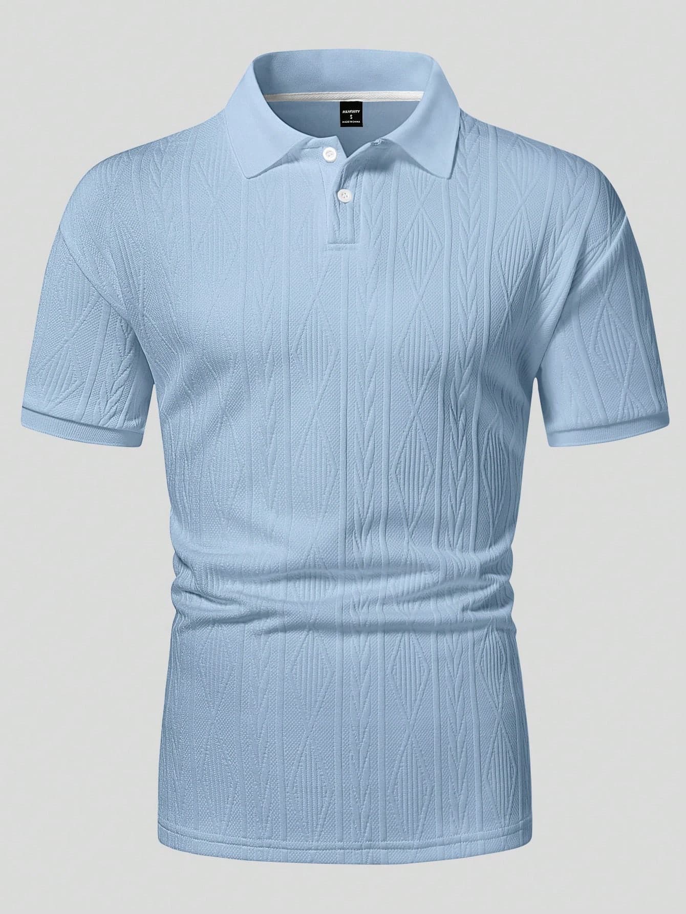 SHEINxLarissa&André Manfinity Homme Manfinity Men's Textured Knitted Light Blue Polo Shirt, Formal