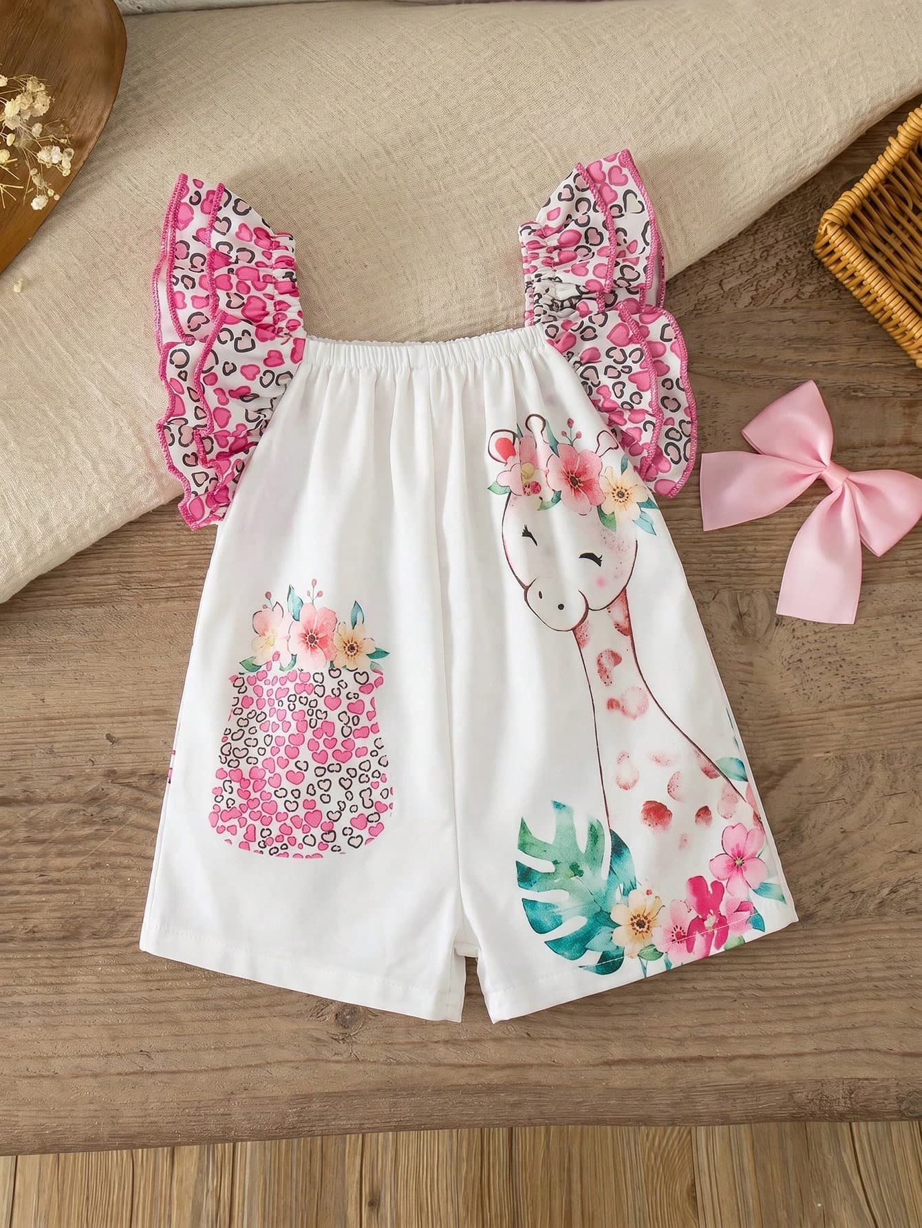 SHEIN Newborn Baby Girl Cute Summer Casual Pink And White Striped Bow Romper