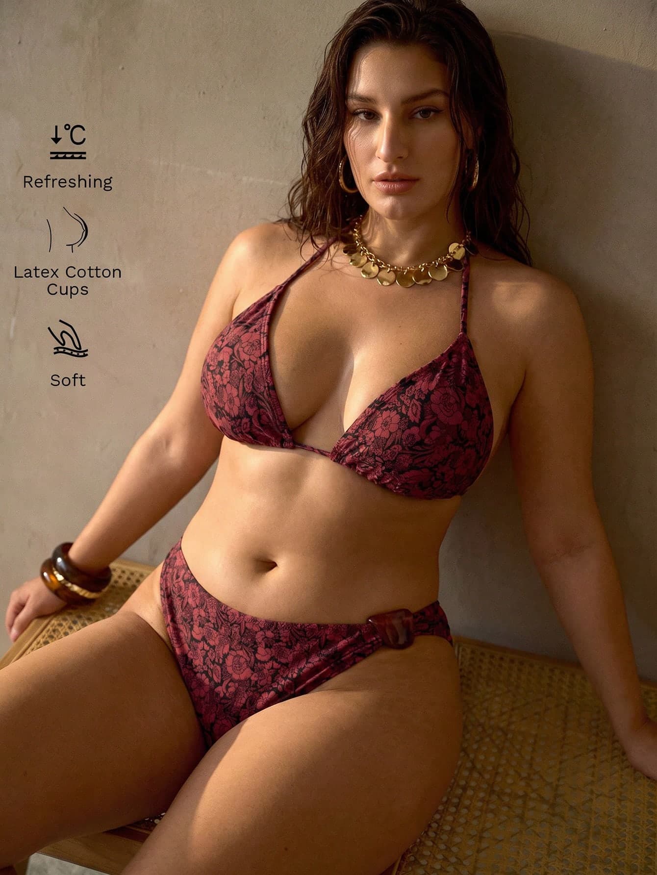 MOTF PREMIUM PLUS SIZE WOMEN'S ALL-OVER FLORAL BOHEMIAN AMBER DECOR BEACH VACATION BIKINI SWIMSUIT SET