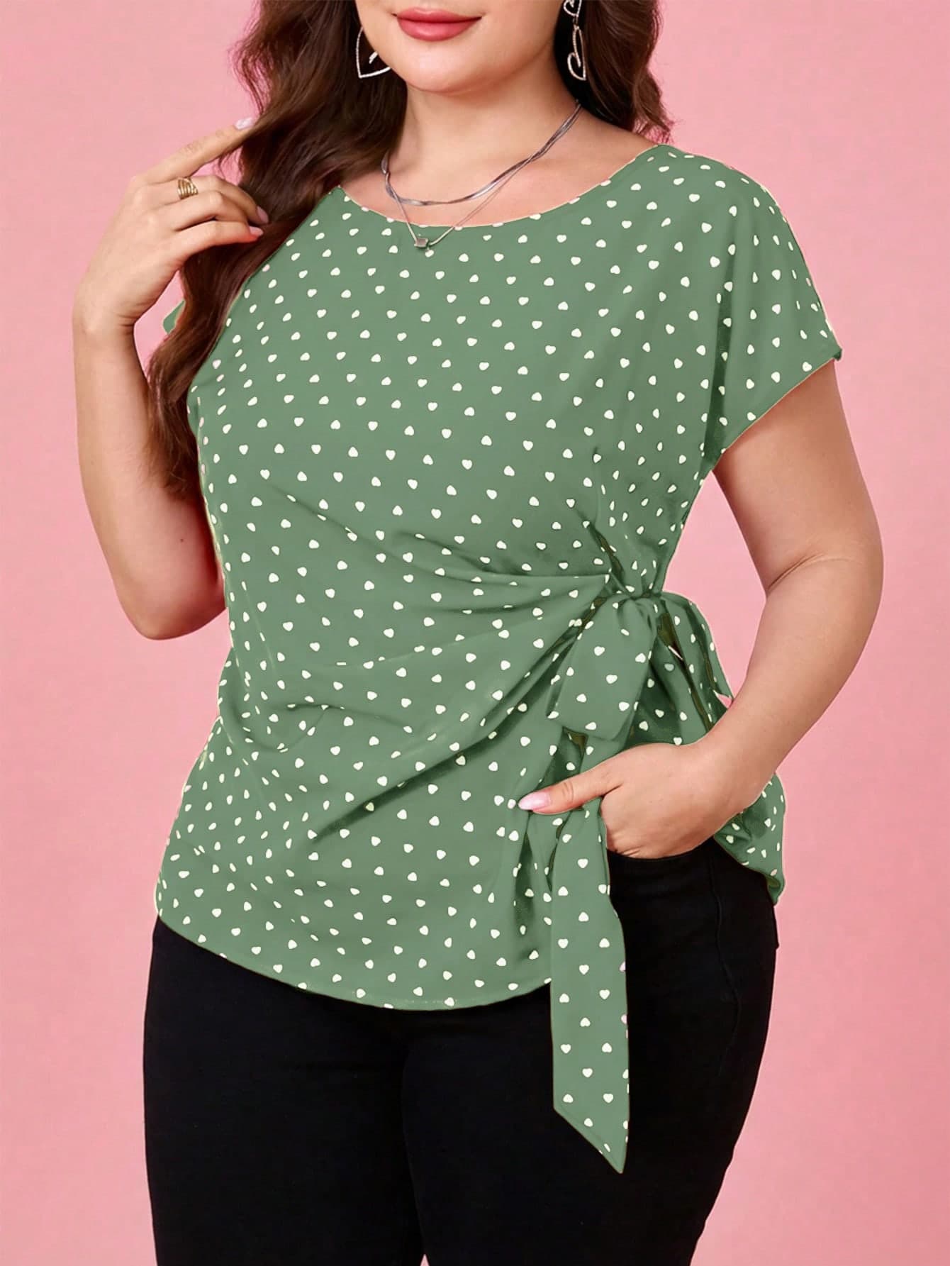 Reflora Plus Size Women Allover Print Knotted Casual Versatile Daily Wear Shirt