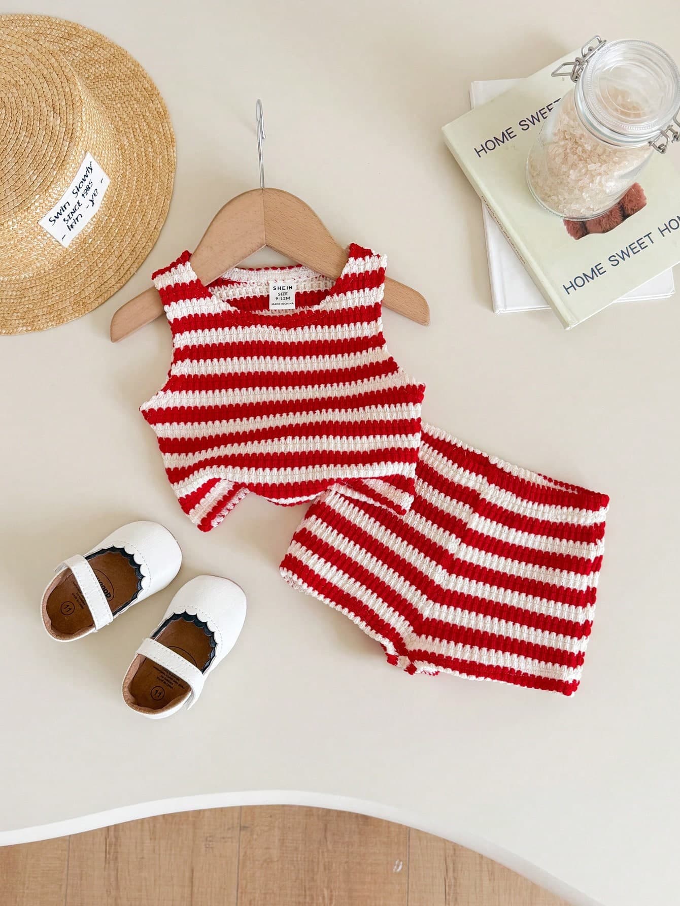 SHEIN LMoss Kids Baby Girl Casual Summer Cute Striped Tank Top And Elastic Waist Shorts Set