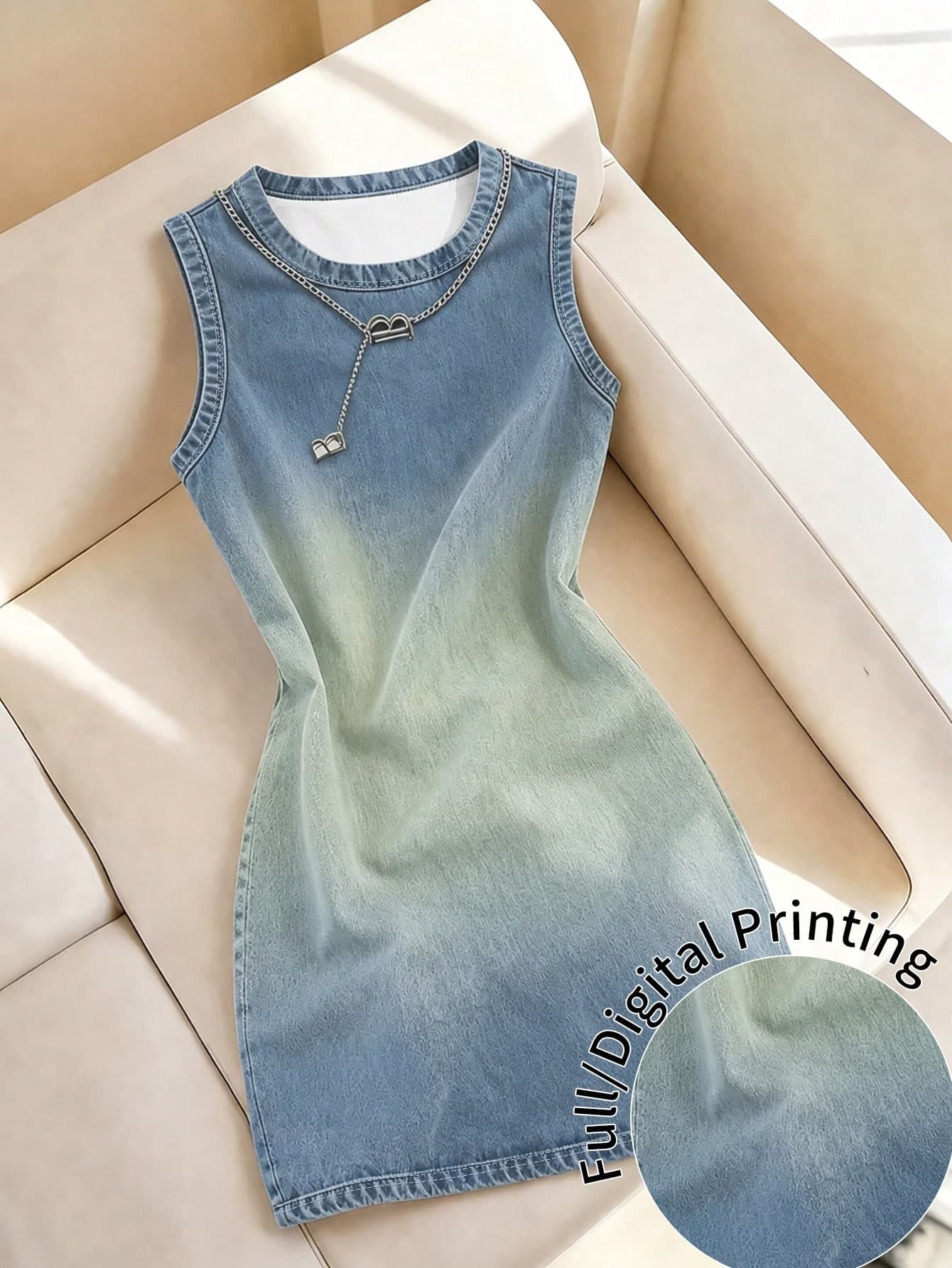 Resyla Women's Ombre Color Round Neck Sleeveless Casual Summer Dress