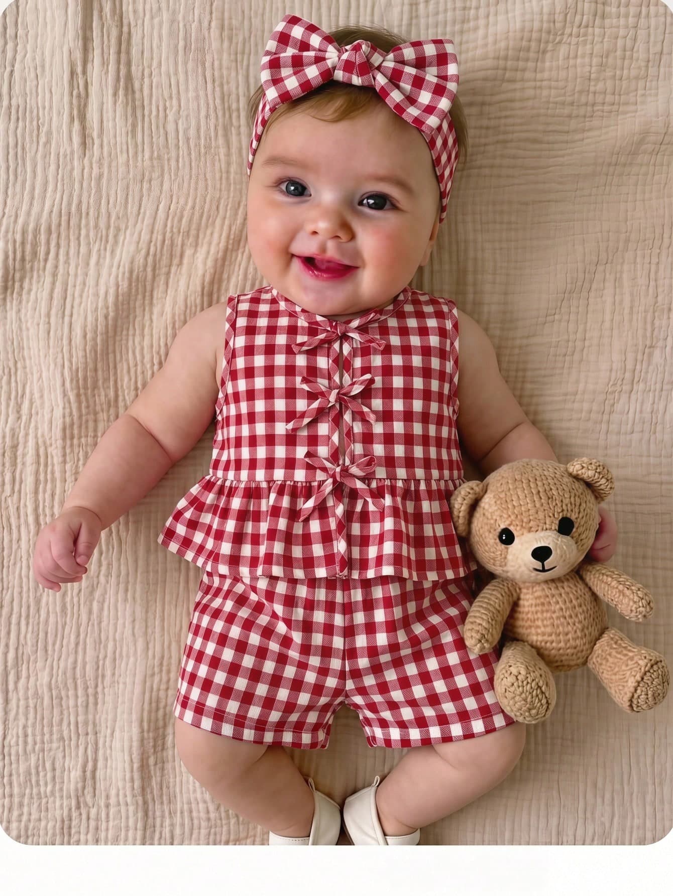 Newborn Baby Girl Vacation Casual Cute Pink&White Striped Bow Decor Tank Top&Shorts Set Summer Clothes Outfit Outfits Girls 2pcs Print,