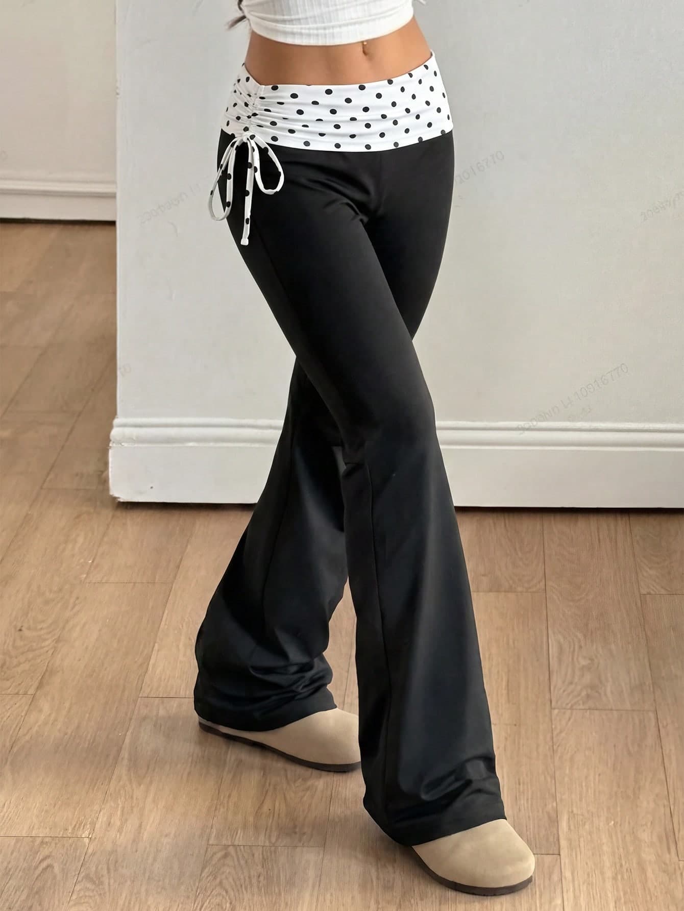SHEIN Tween Girl Spring/Summer Casual Patchwork Contrast Color Straight Leg Pants Tween Girl