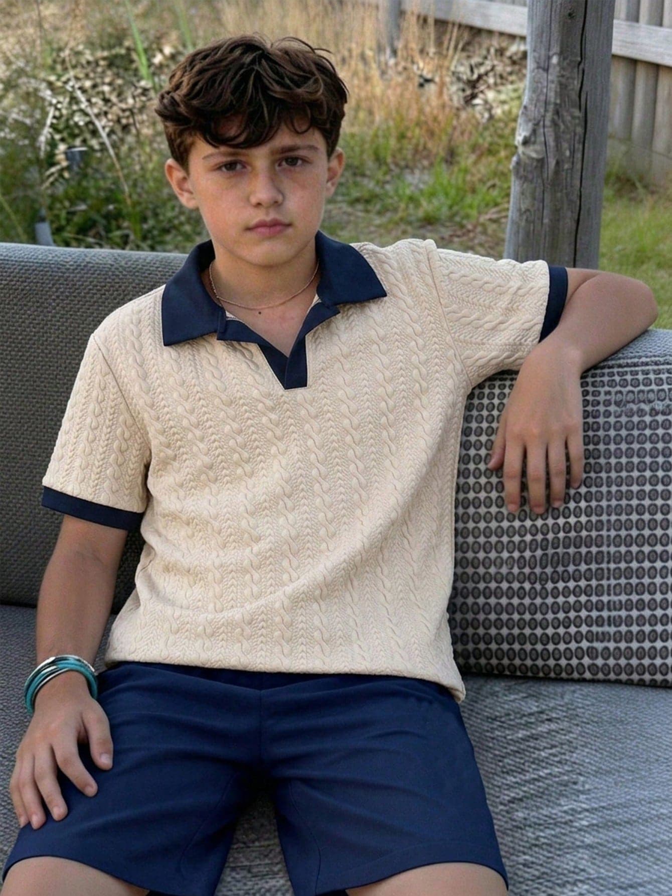 SHEIN Teen Boy Teen Boys Contrast Color Short Sleeve Casual Commuter Polo Shirt Boys Knitted Polo Shirt Cream Polo Shirt Boys V Neck Knitted Shirt Boys Short Sleeve Sweater Polo Boys Textured Polo Shirt Old Money