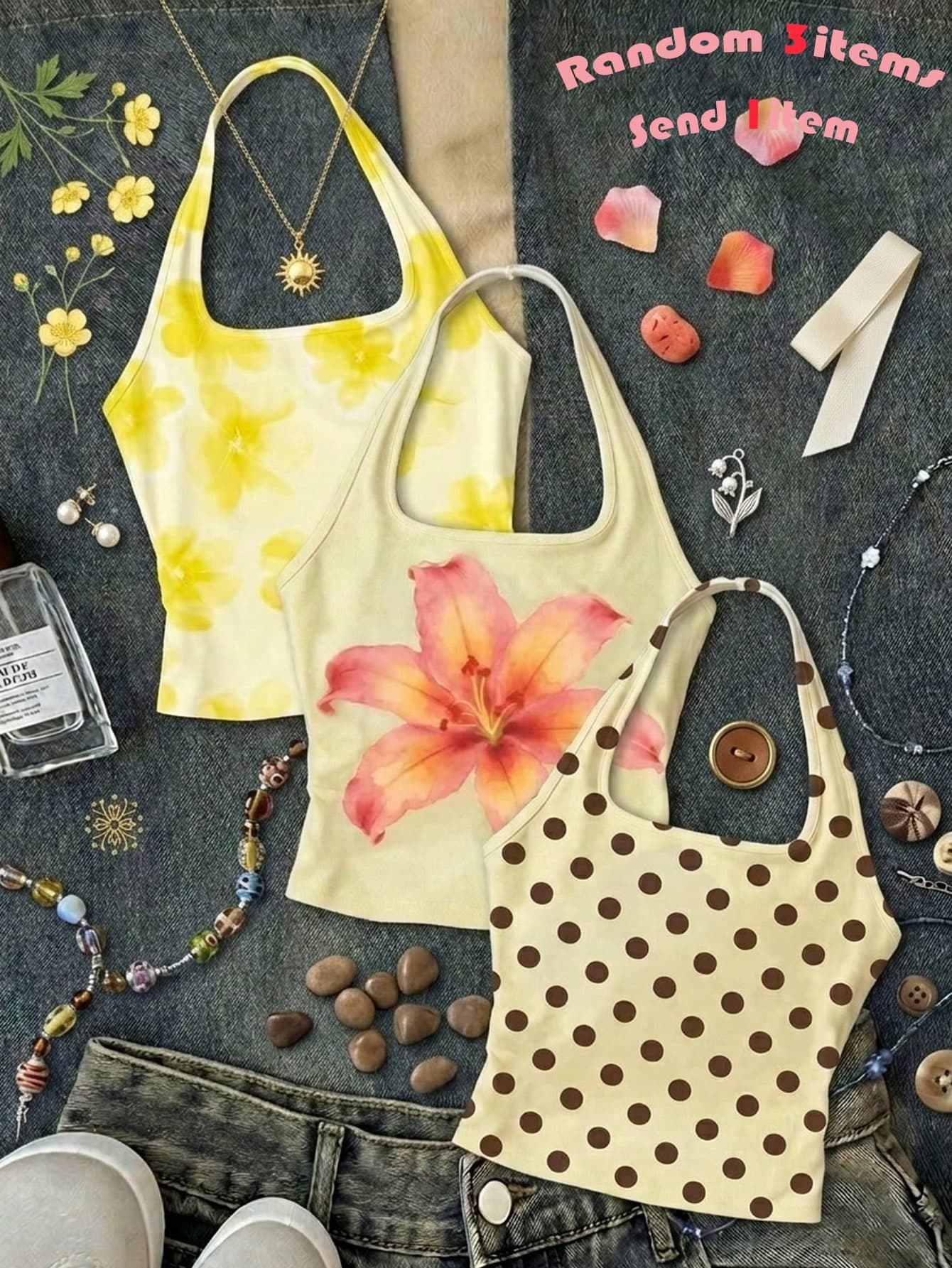 Random 3items,Send 1item  Tween Girls' White Long Casual Halter Neck Top, Fitted Summer Tank