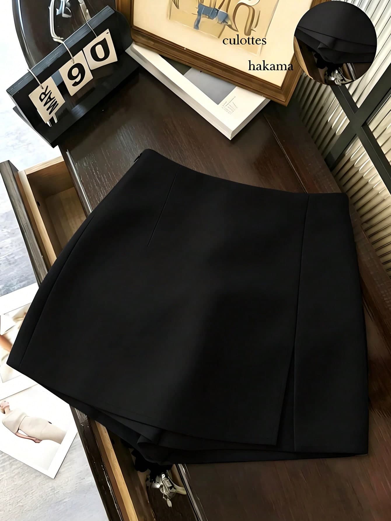 SHEIN Tall CURVE Plus Size Women's Solid Color Invisible Side Zipper Design Elastic Waist One-Piece Front Panel Skorts