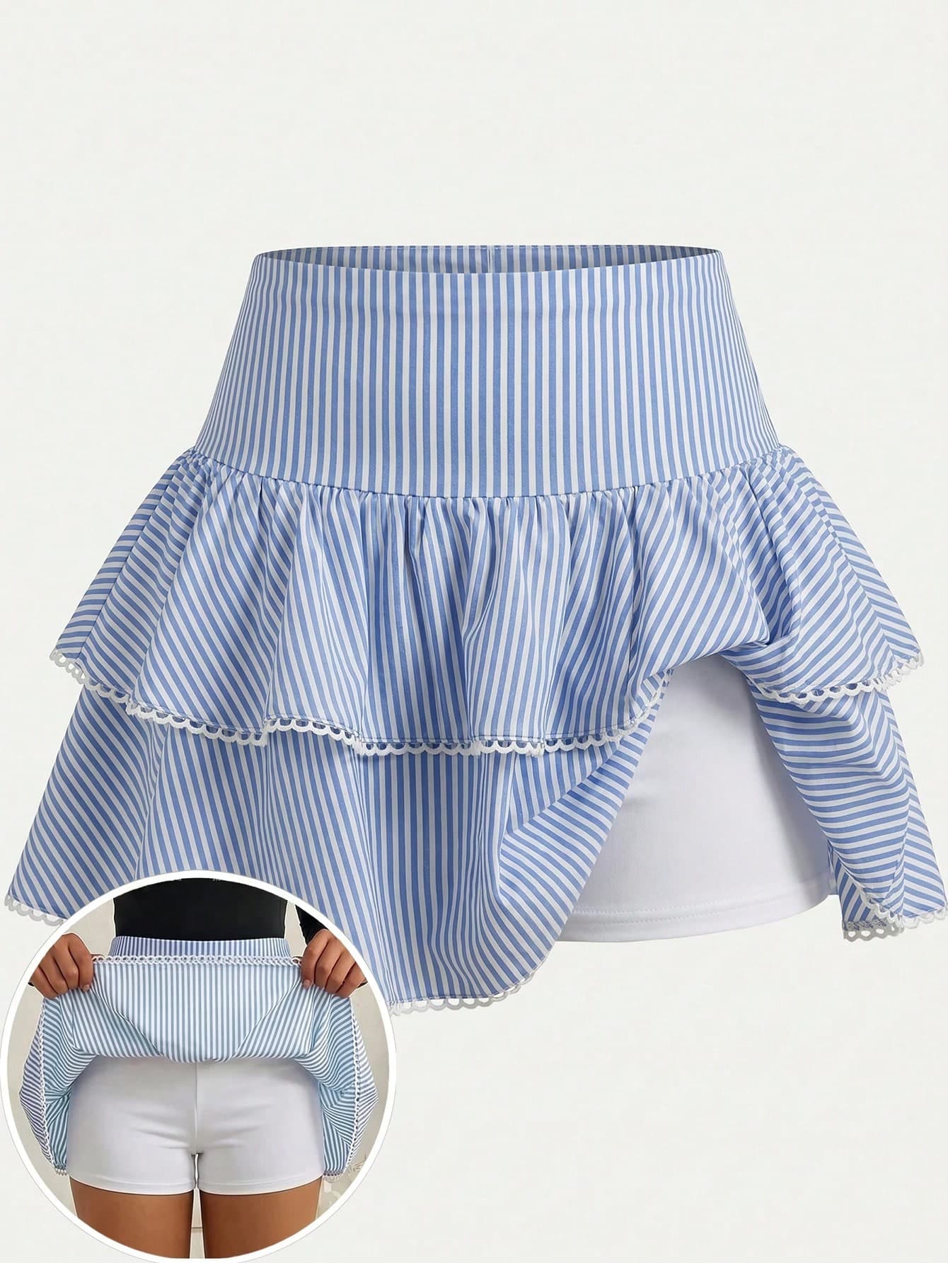 SHEIN Girlism Teen Girls Casual, Sports, Preppy, Back To School, Black Built-In Leggings Double Layer Ruffle Cake Skirt Mini Skirt, Spring And Summer, Cool, Basic, Daily, Versatile, Sports Fashion Summer, Back To School Season, School Uniforms