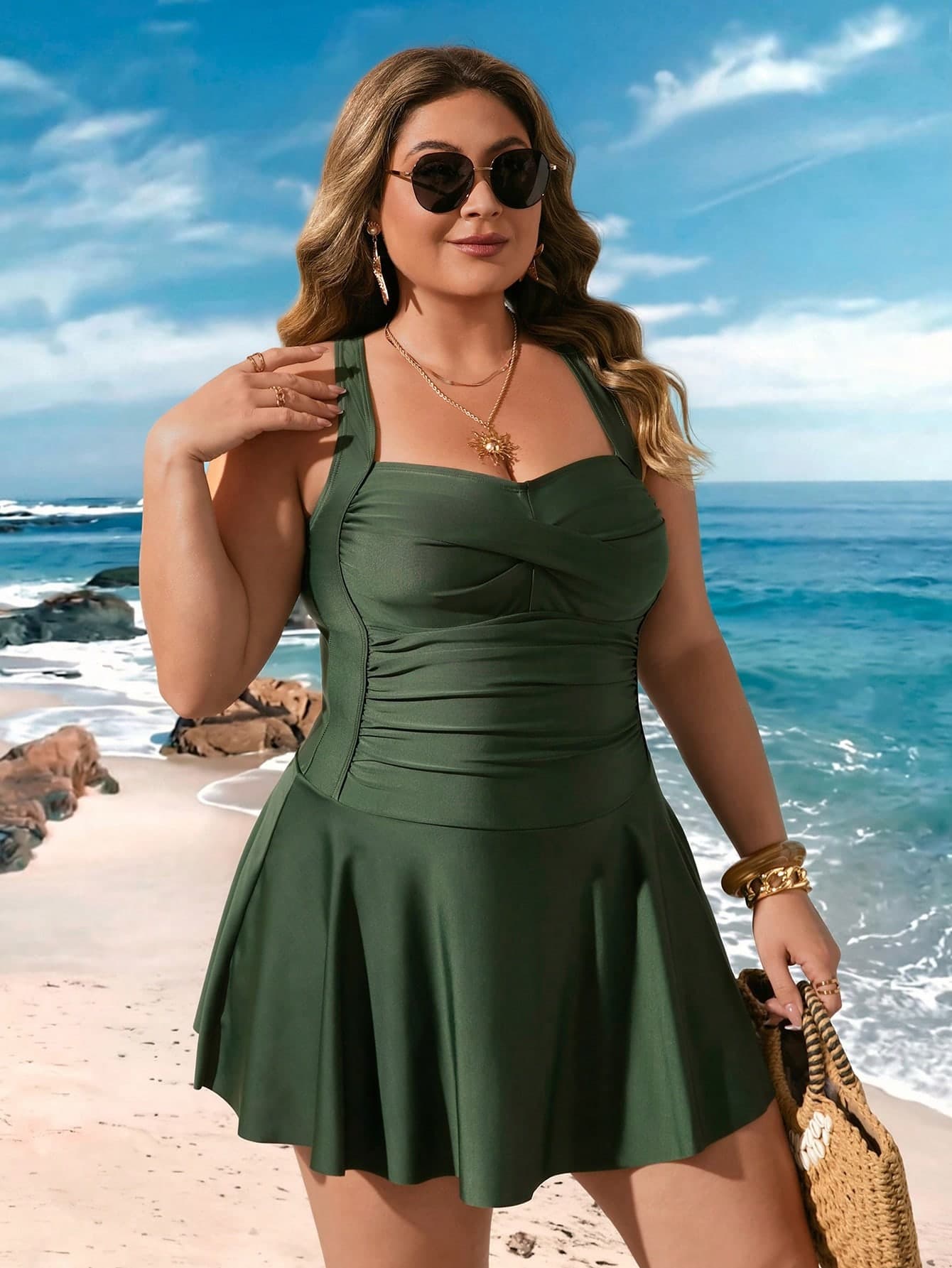 Swim Lushoire 2026 New Spring/Summer Plus Size Tank Bikini Women's Vacation Beachwear