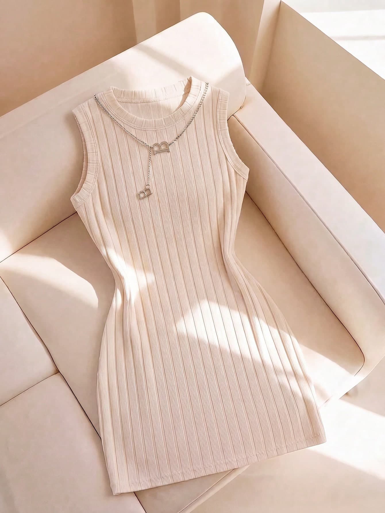 Resyla Women's Spring/Summer New Hot-Selling Ribbed Texture Soft Knit Fabric Slim Fit Versatile Dress