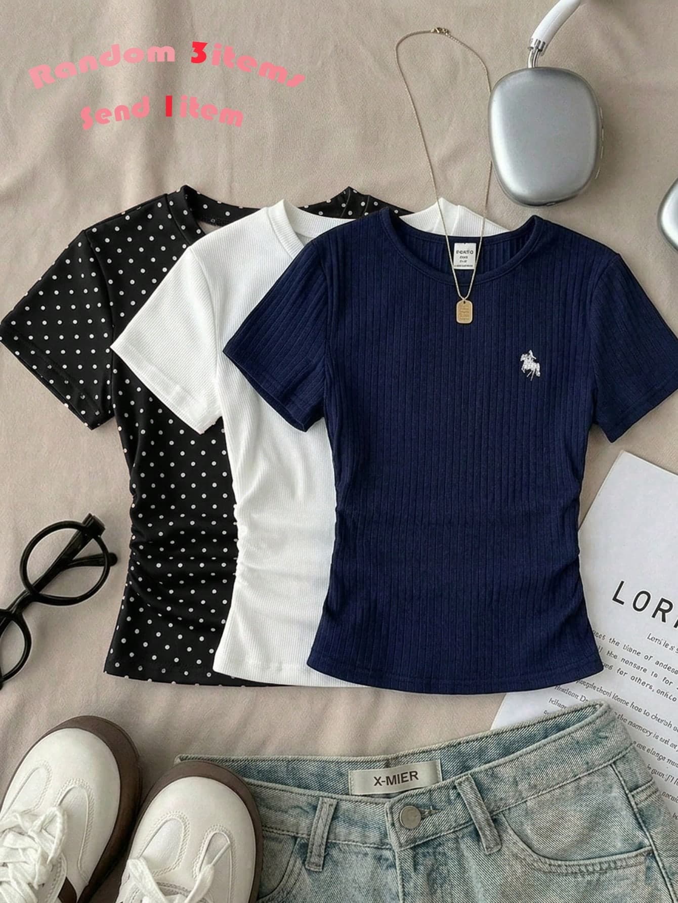 Teen Girl Casual Slim Fit Crew Neck Ruched Short Sleeve T-Shirt Suitable For Summer
