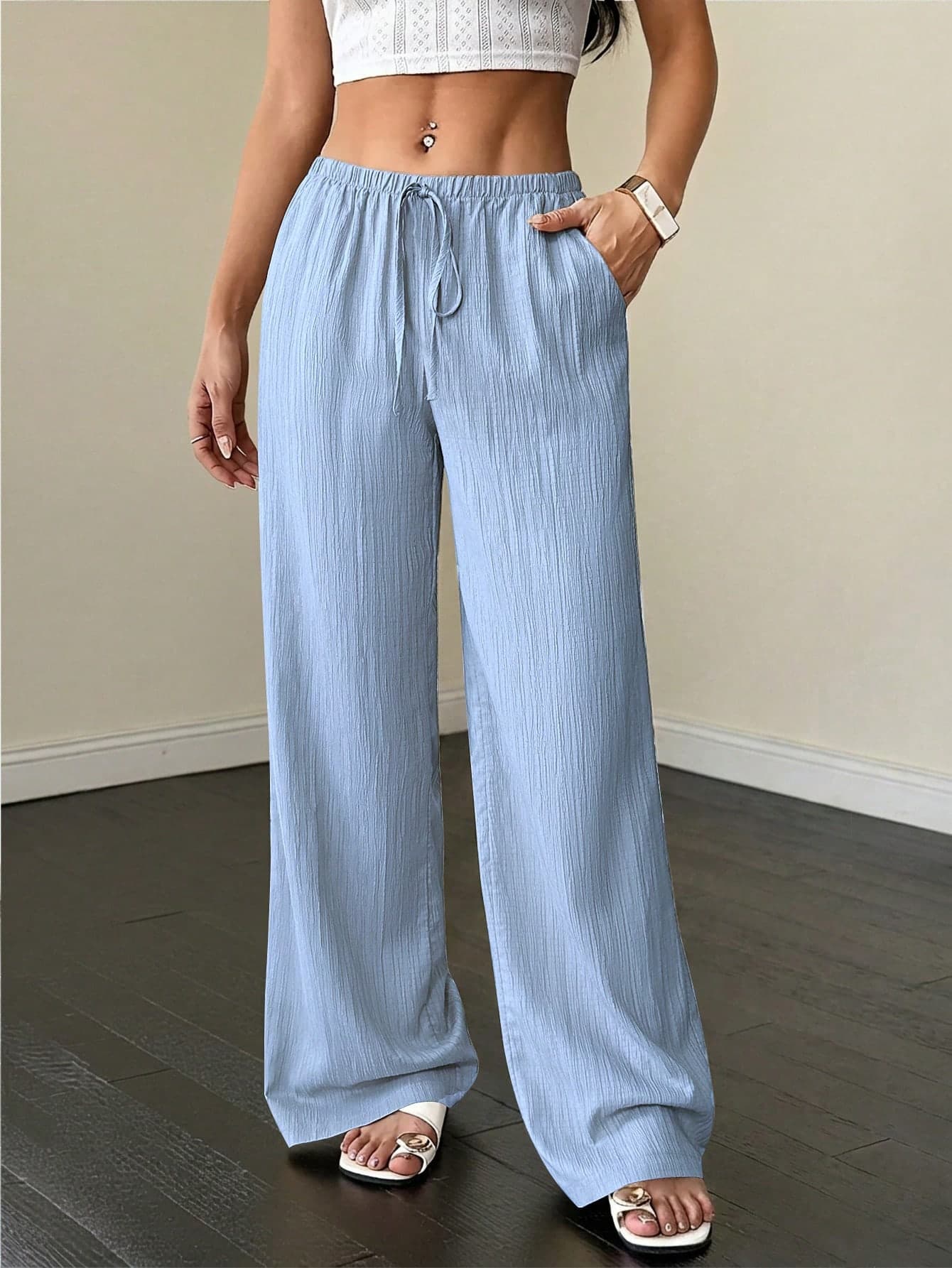 Flirla Women Solid Color Casual Pants, Suitable For Summer Fall Cloth For Women