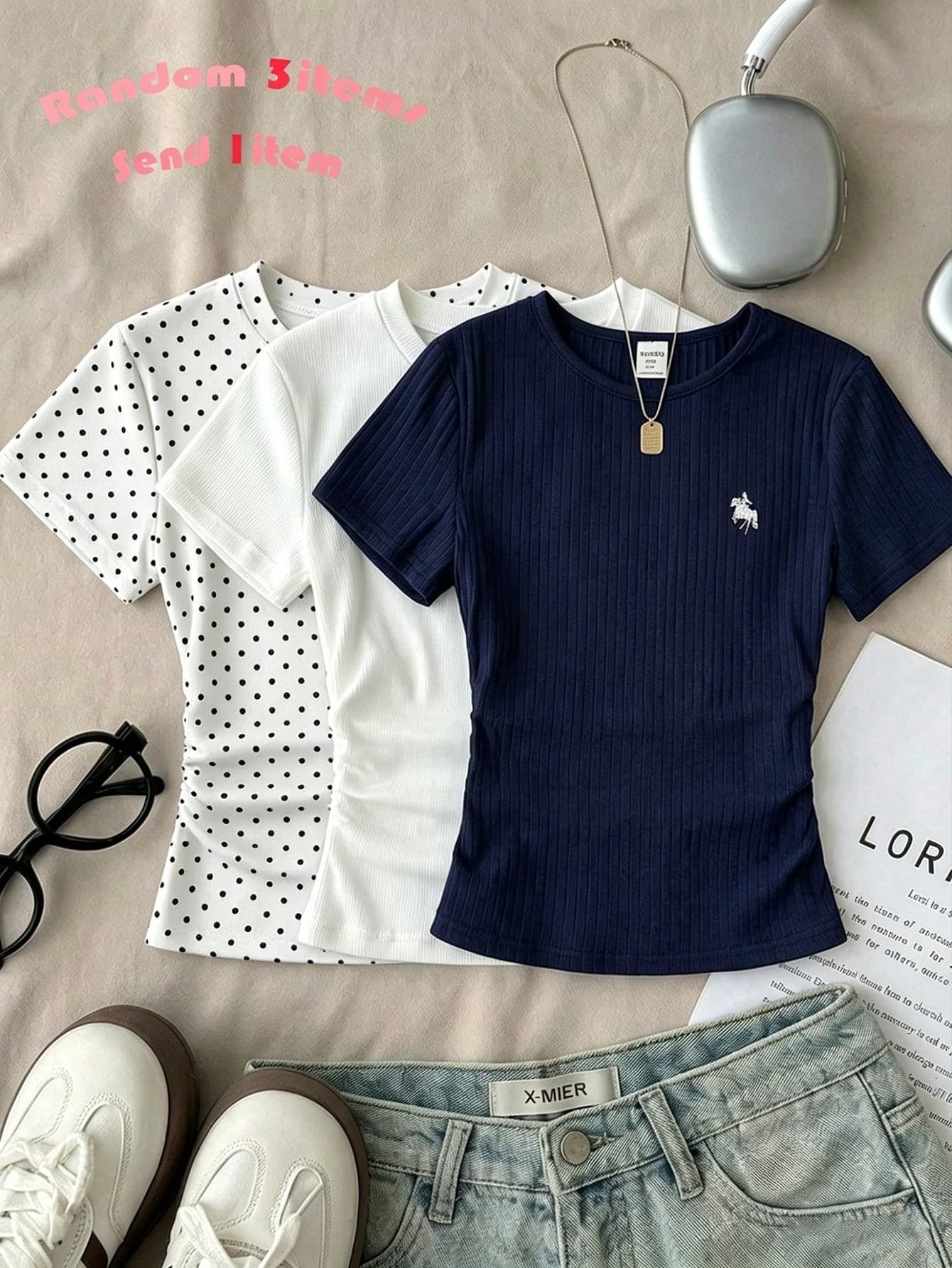 Teen Girl Casual Slim Fit Crew Neck Ruched Short Sleeve T-Shirt Suitable For Summer