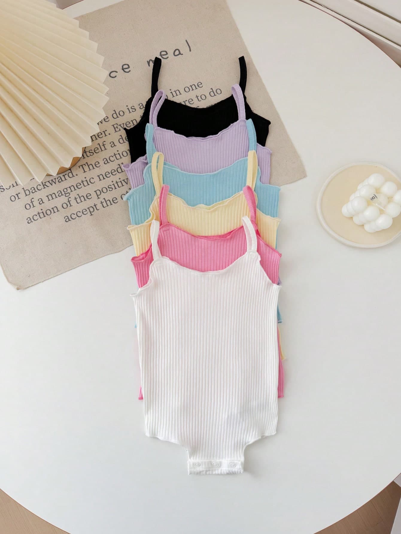 Newborn Baby Girl Summer Cute Casual Knit Solid Color Camisole Romper 6-Piece Set