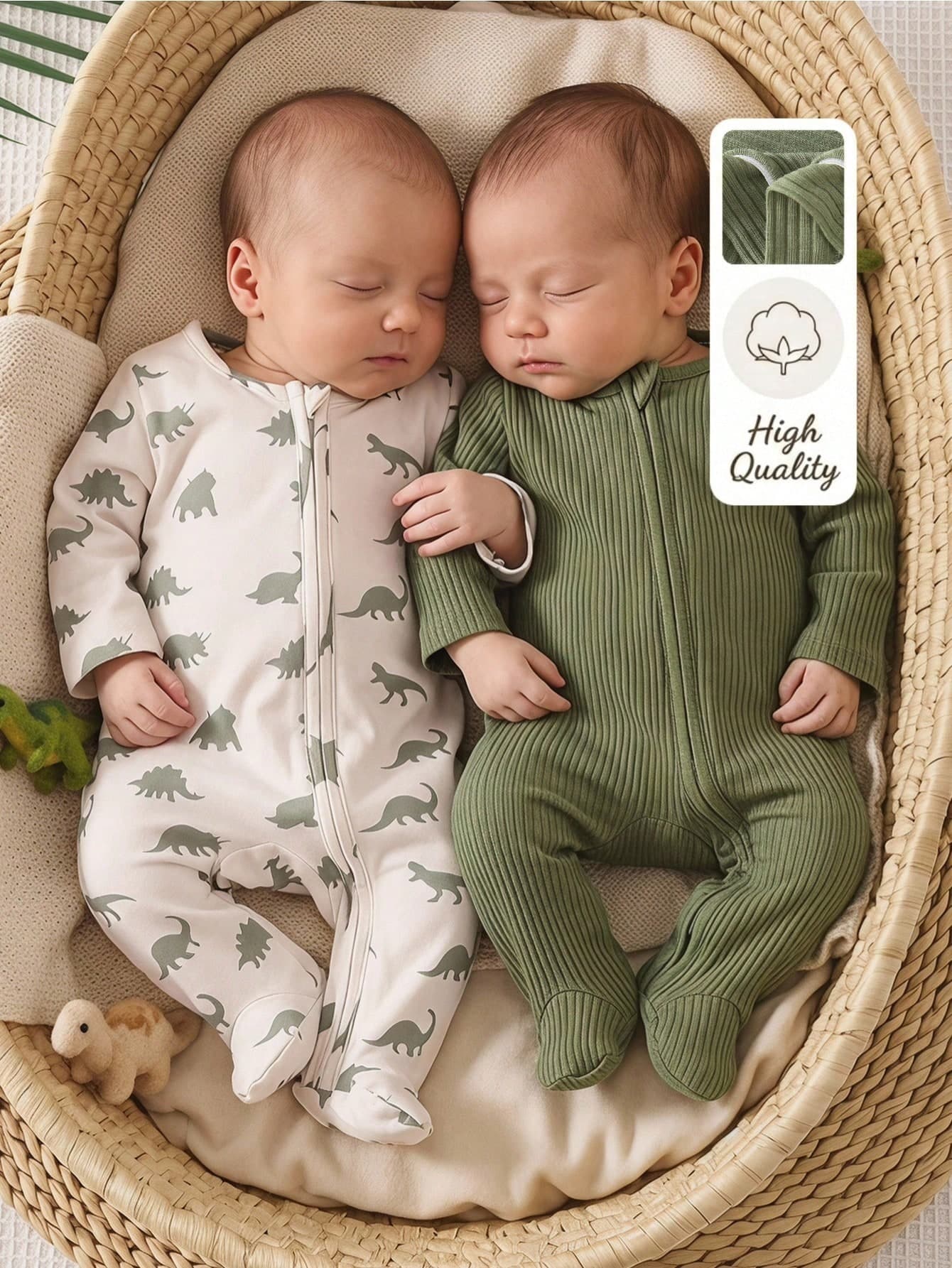 SHEIN Vintaside Kids 2 Pieces Newborn Baby Boys Casual Knit Pajamas Featuring A Cute Cartoon Dinosaur Pattern