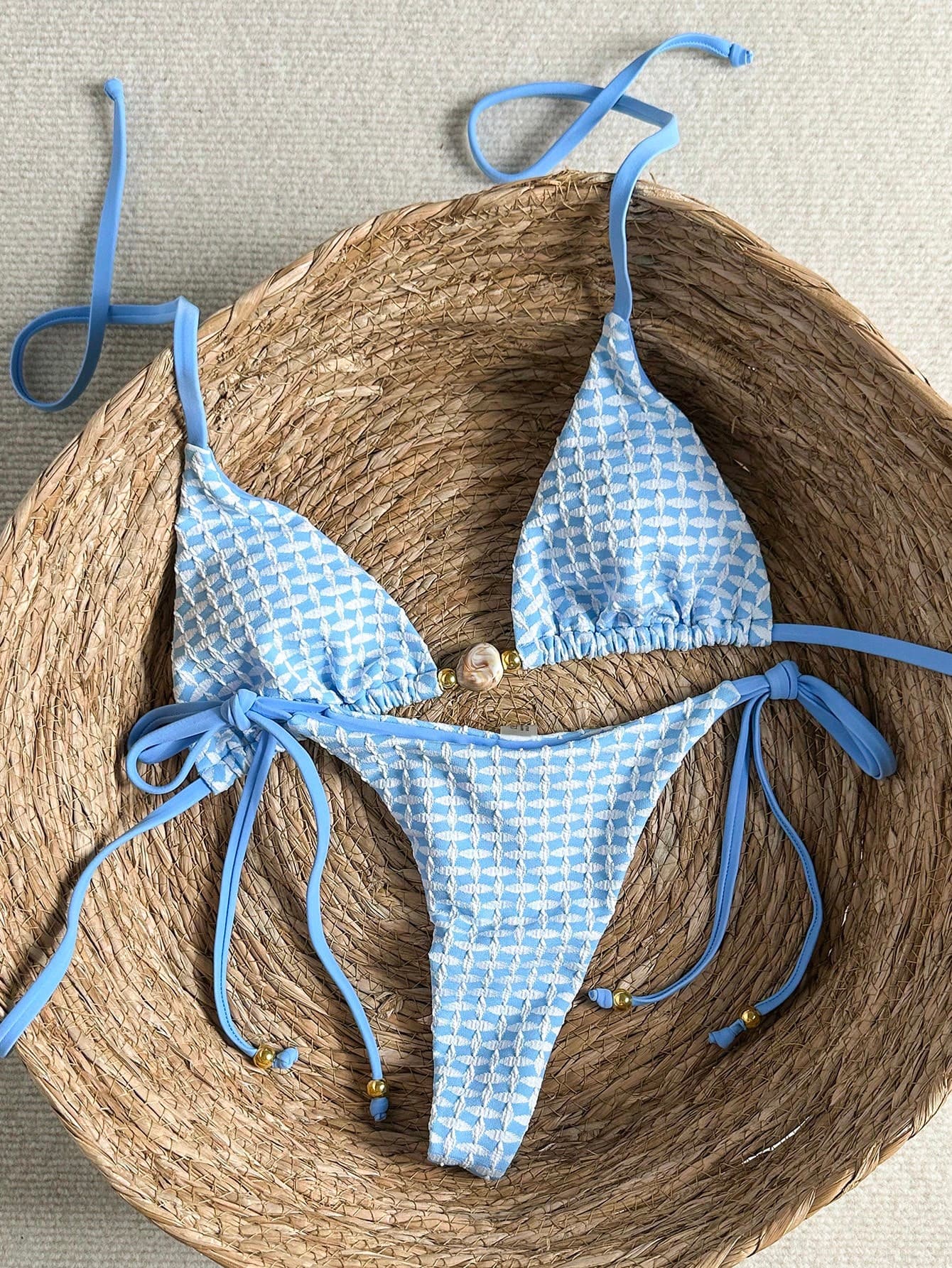 Swim Vcay Women's Summer Beach Vacation Halter Neck Tie Back Sexy Tropical Bikini Swimsuit 2-Piece Set Light Blue
