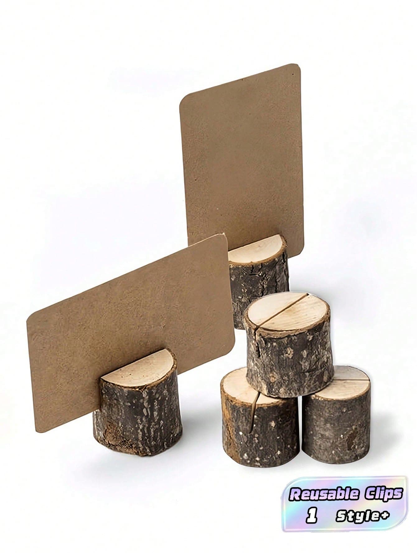 5Pcs Vintage Wooden Memo Clips Spiral Wire, Woodgrain Texture Hold Memos Cards Photos Notes, Kraft Table Cards For Wedding Party Table Numbers Name Tags