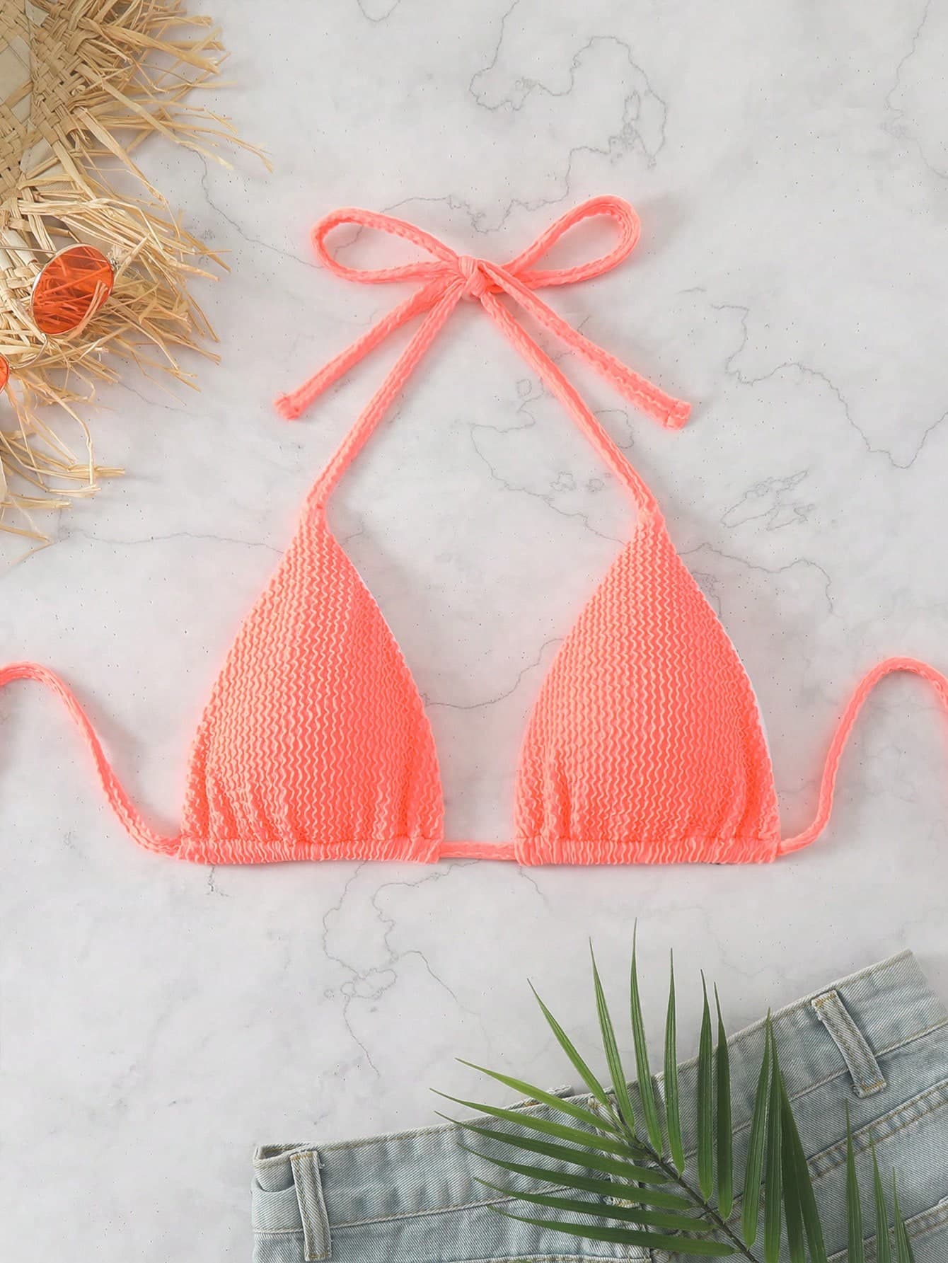 Swim Basics Halter Triangle Bikini Top For Summer Beach